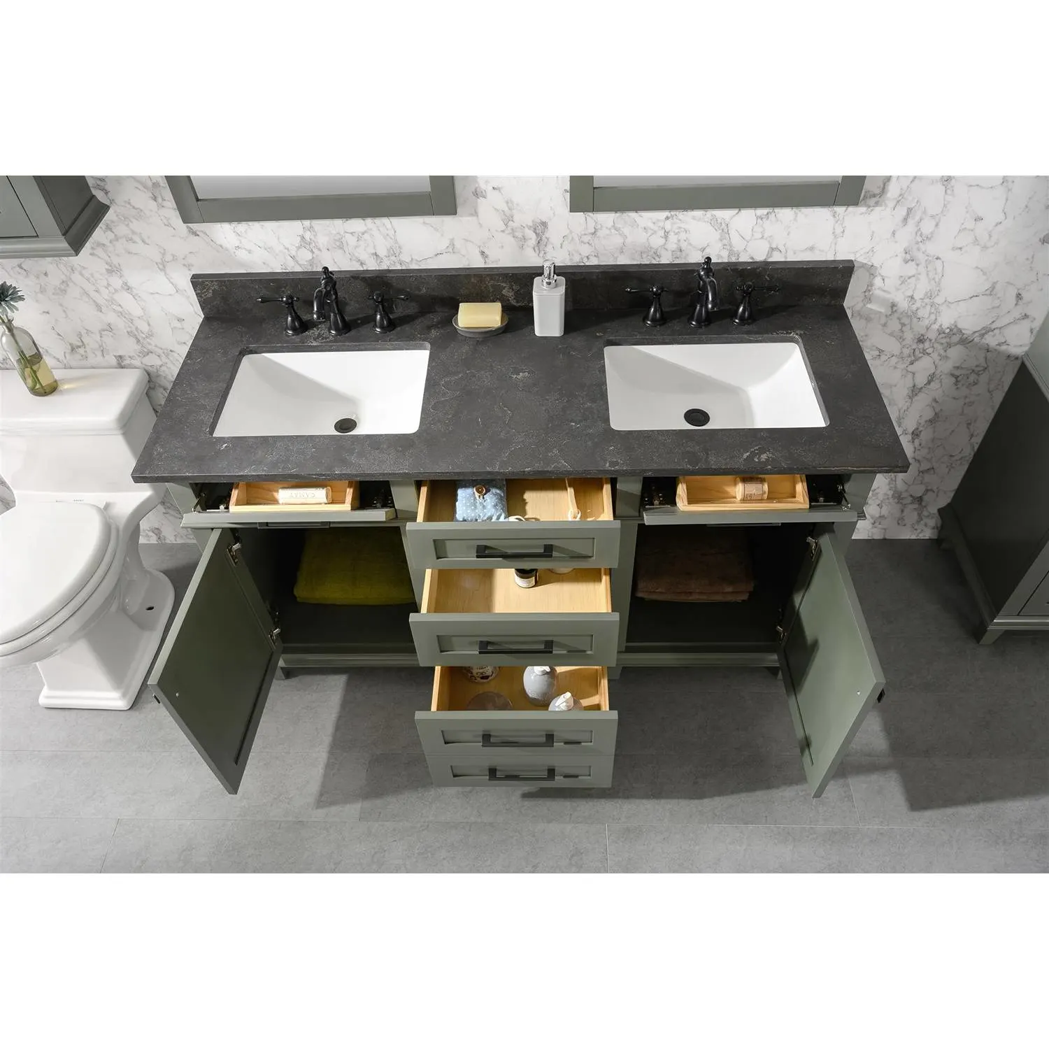 Legion Furniture 60 Inch Blue Lime Stone Top Pewter Green Vanity Cabinet - image 14