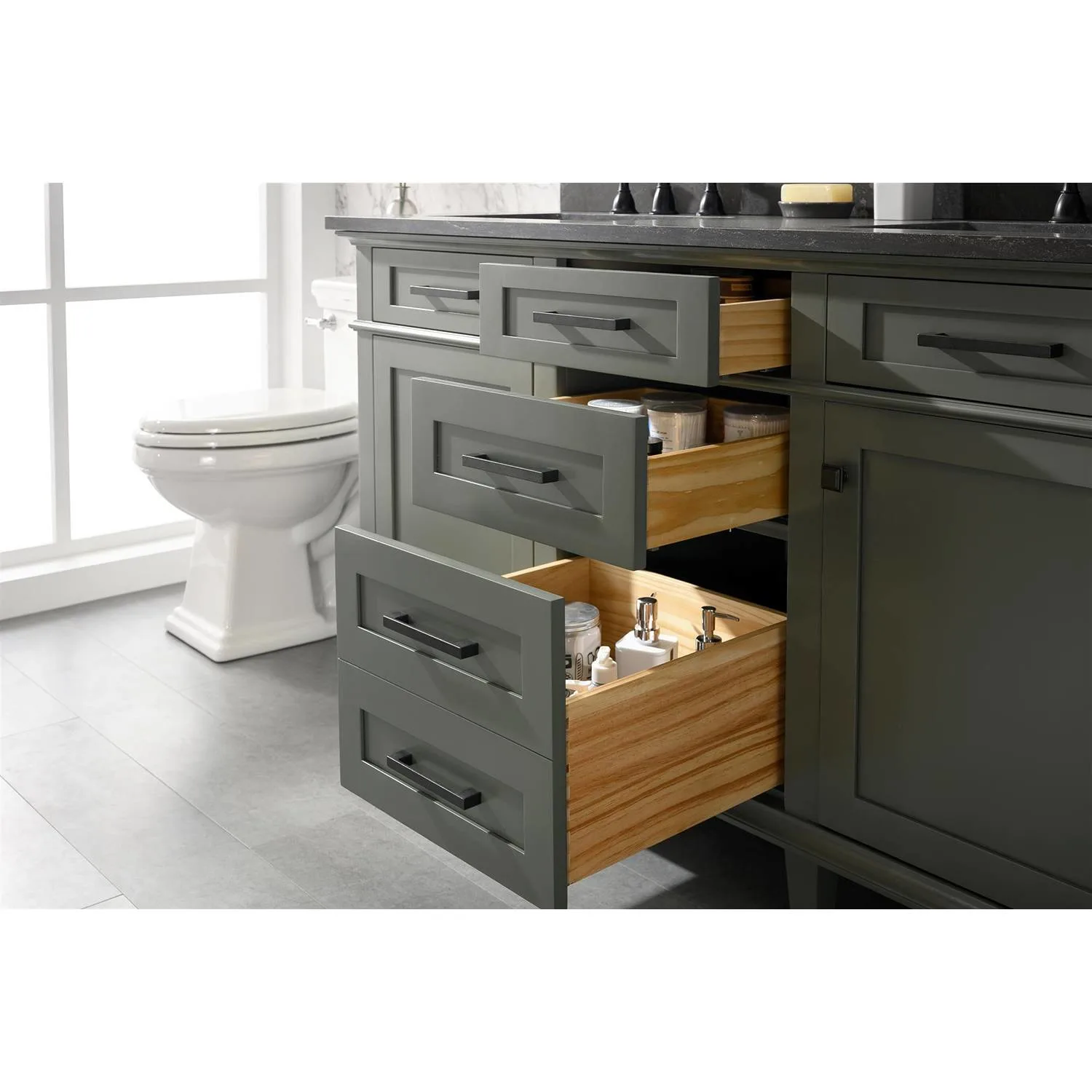 Legion Furniture 60 Inch Blue Lime Stone Top Pewter Green Vanity Cabinet - image 5