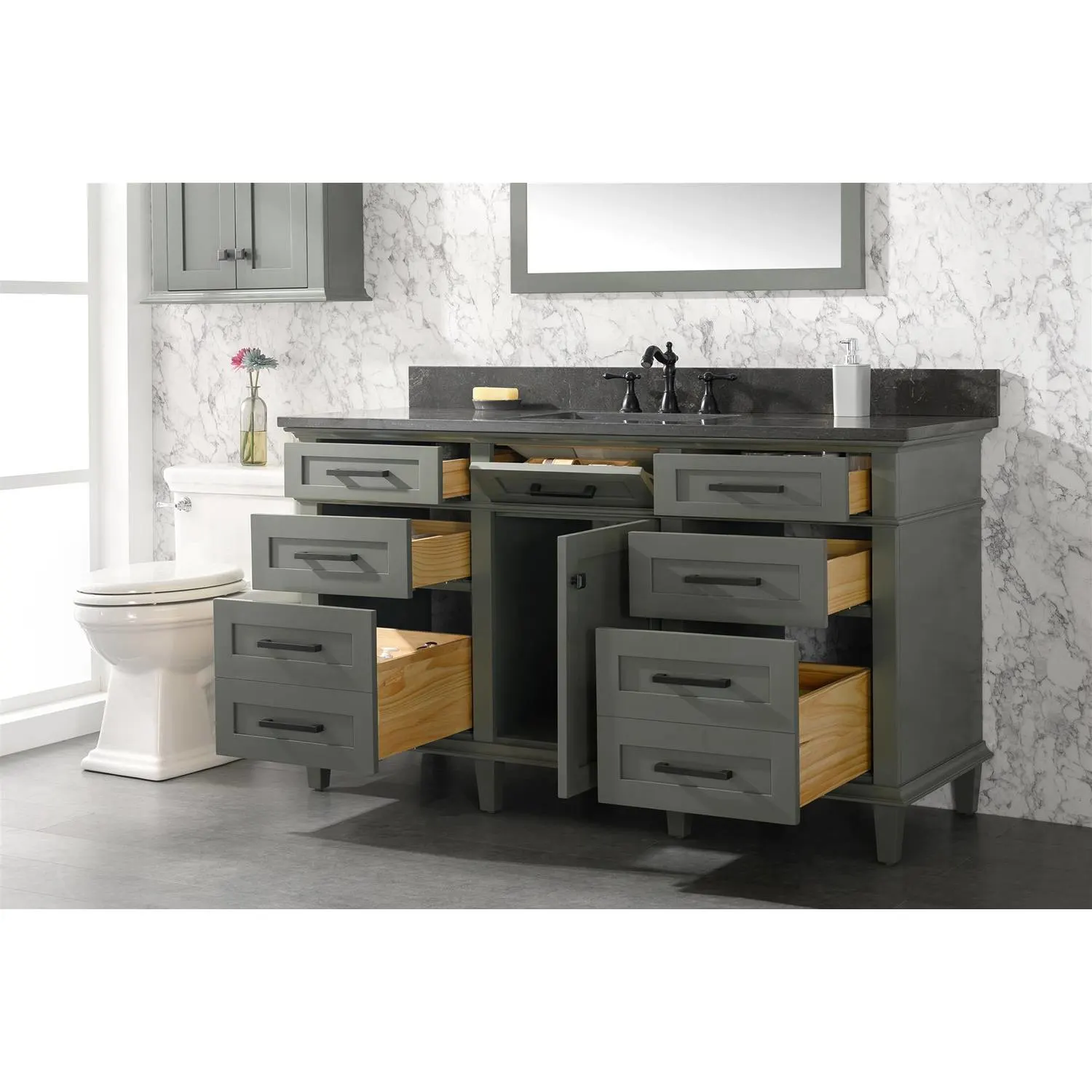 Legion Furniture 60 Inch Blue Lime Stone Top Pewter Green Vanity Cabinet - image 15