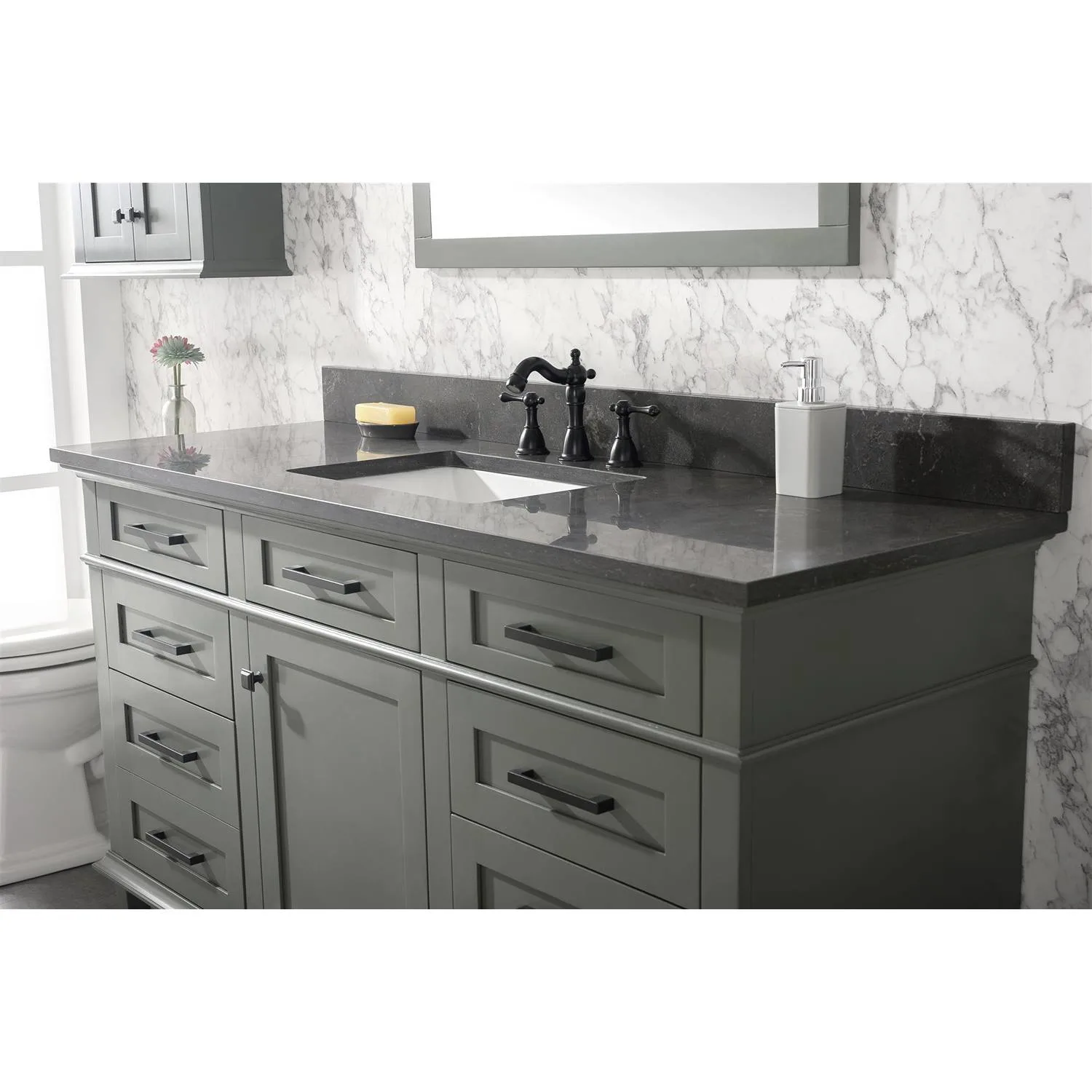 Legion Furniture 60 Inch Blue Lime Stone Top Pewter Green Vanity Cabinet - image 6