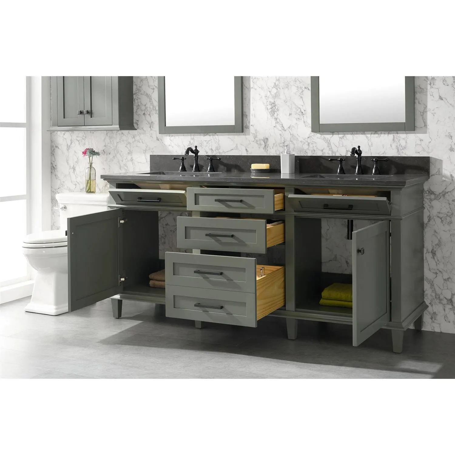 Legion Furniture 72 Inch Blue Lime Stone Top Pewter Green Vanity Cabinet - image 12