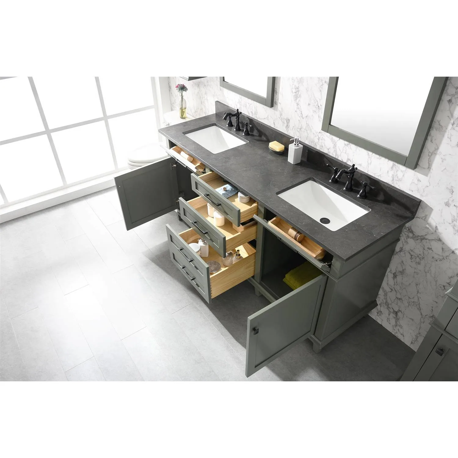 Legion Furniture 72 Inch Blue Lime Stone Top Pewter Green Vanity Cabinet - image 13