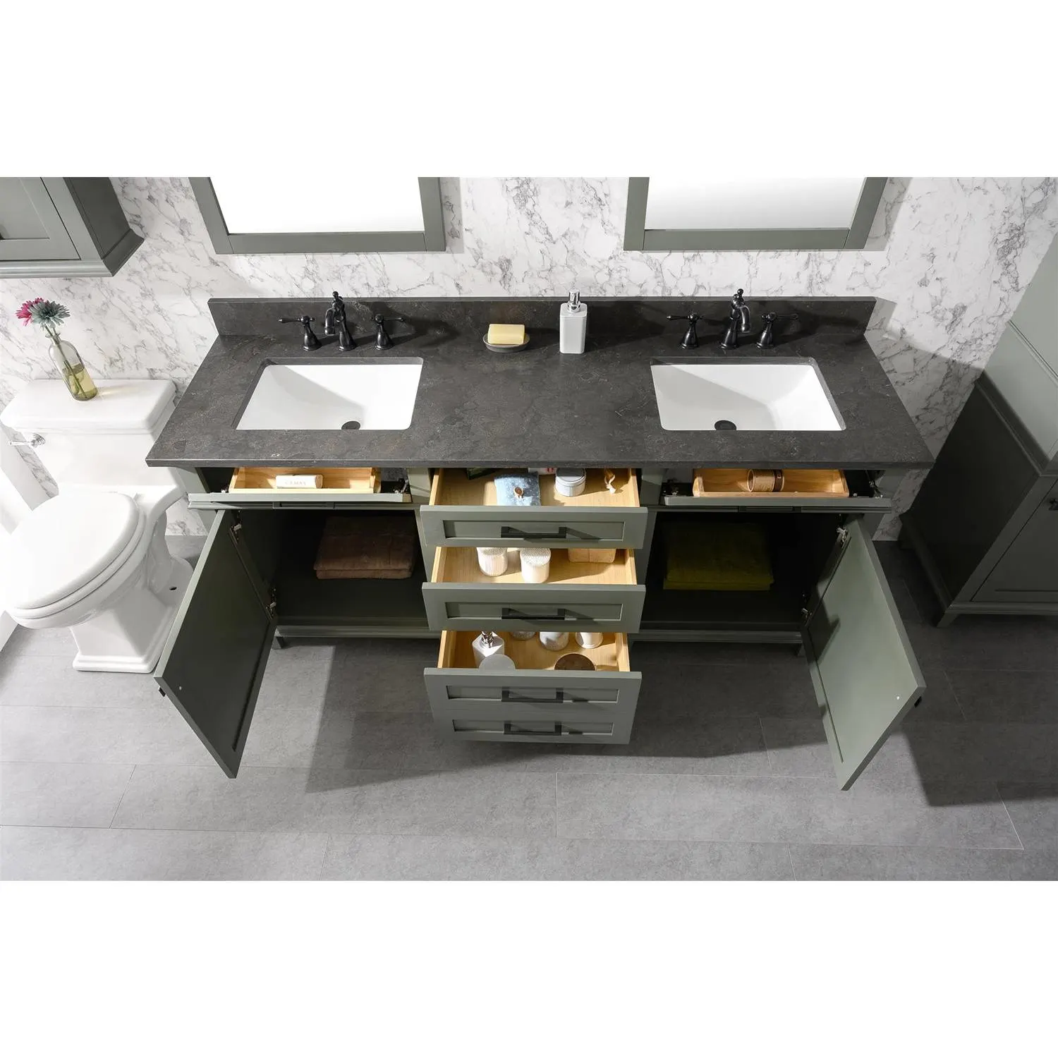 Legion Furniture 72 Inch Blue Lime Stone Top Pewter Green Vanity Cabinet - image 15