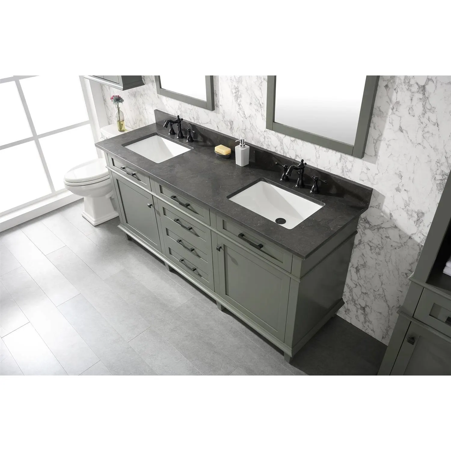 Legion Furniture 72 Inch Blue Lime Stone Top Pewter Green Vanity Cabinet - image 16