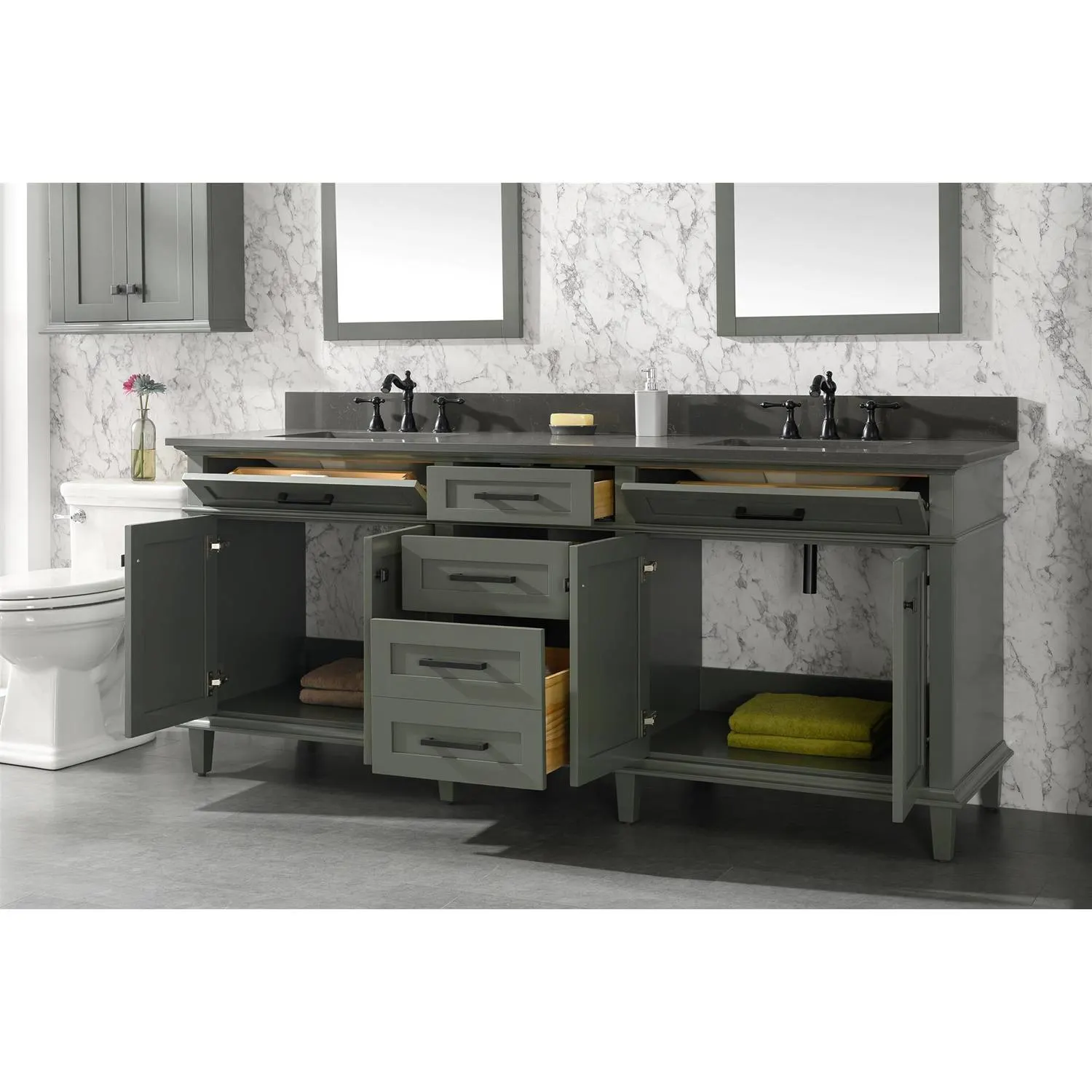 Legion Furniture 80 Inch Blue Lime Stone Top Pewter Green Vanity Cabinet - image 15
