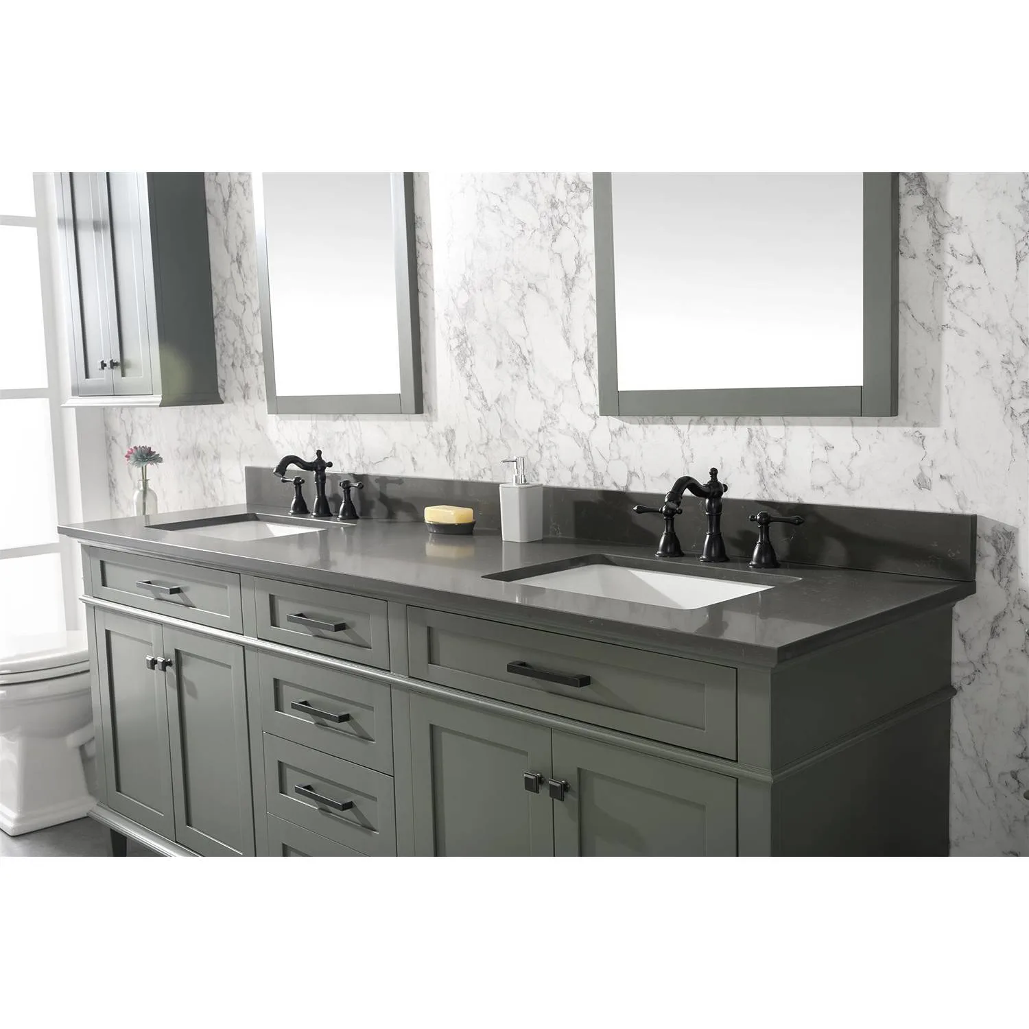 Legion Furniture 80 Inch Blue Lime Stone Top Pewter Green Vanity Cabinet - image 4