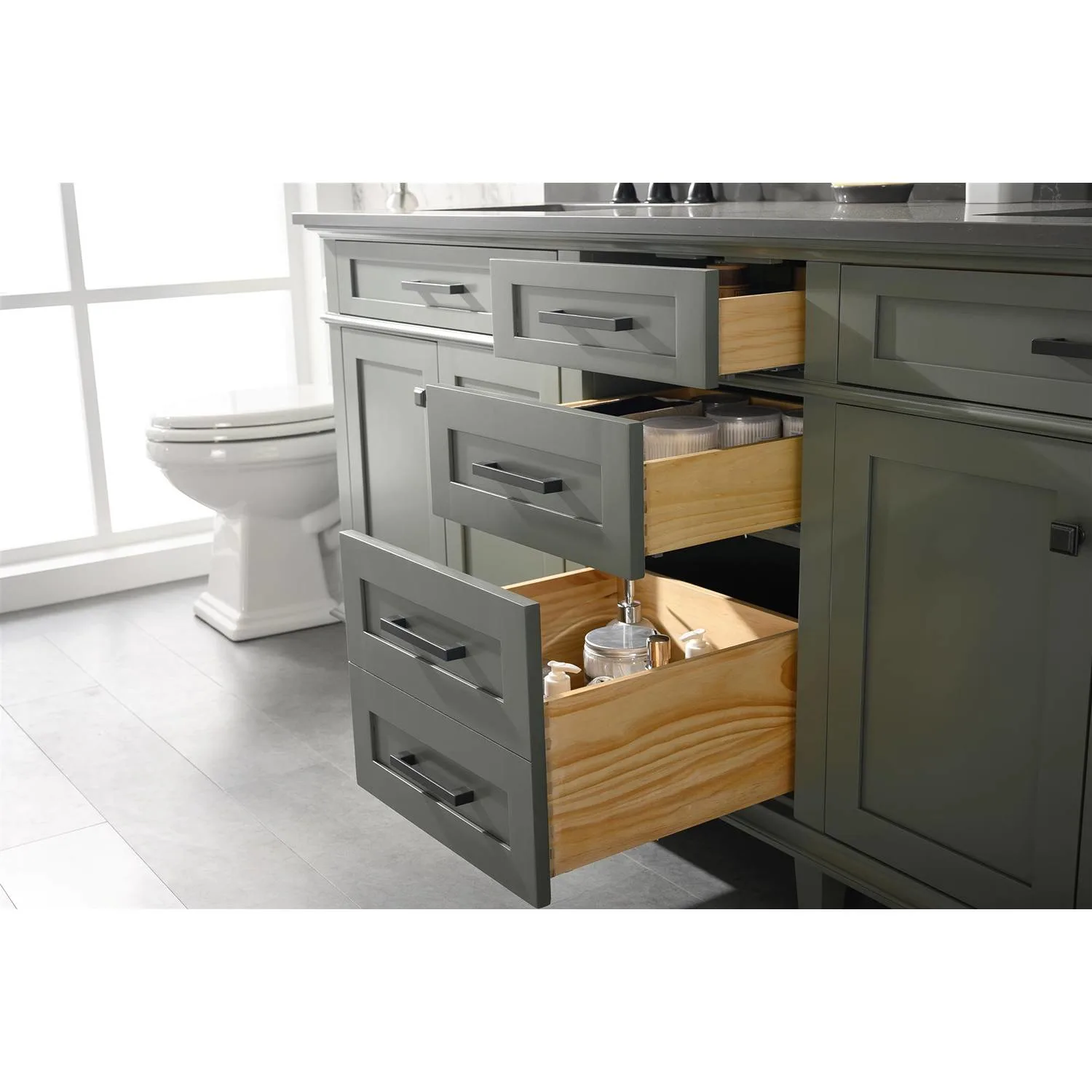 Legion Furniture 80 Inch Blue Lime Stone Top Pewter Green Vanity Cabinet - image 6
