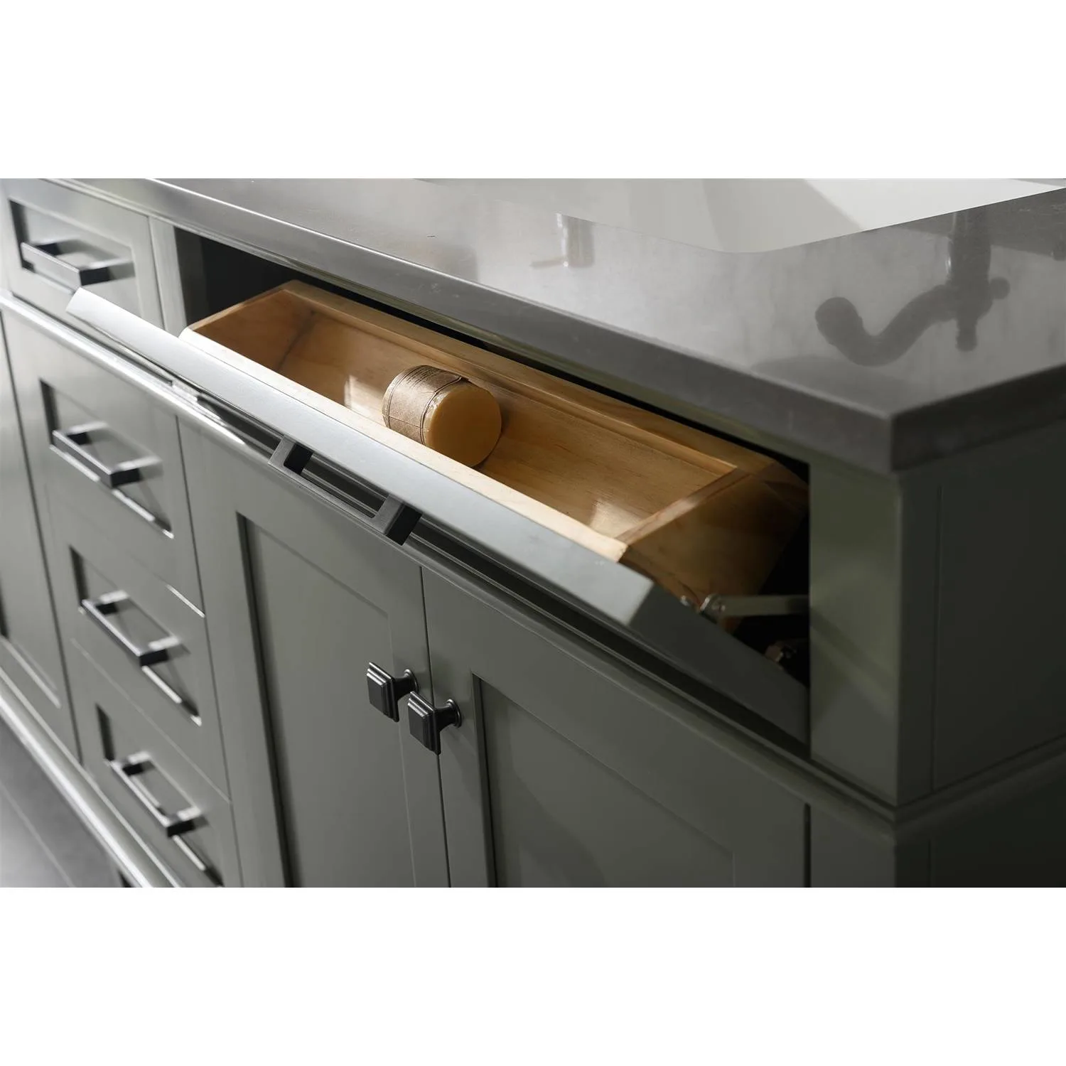 Legion Furniture 80 Inch Blue Lime Stone Top Pewter Green Vanity Cabinet - image 7
