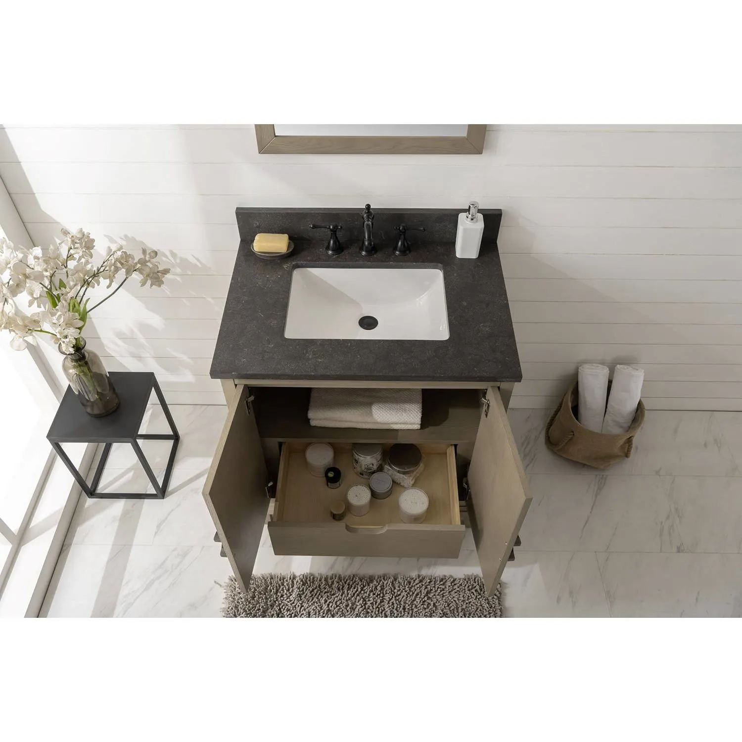 Legion Furniture 30 Inch Blue Limestone Top Ceramic Sink Vanity Cabinet - image 8