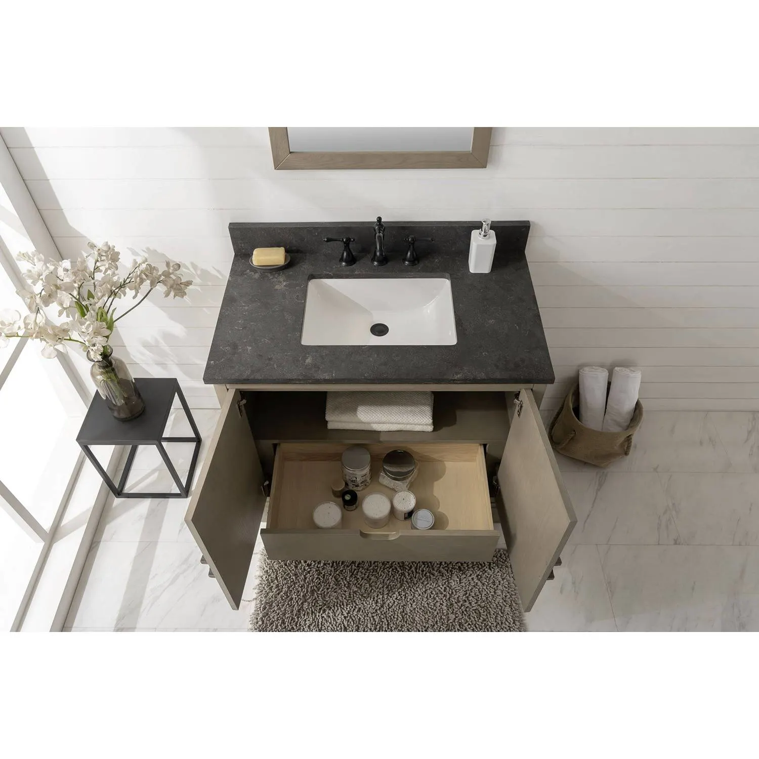 Legion Furniture 36 Inch Blue Limestone Top Ceramic Sink Vanity Cabinet - image 8