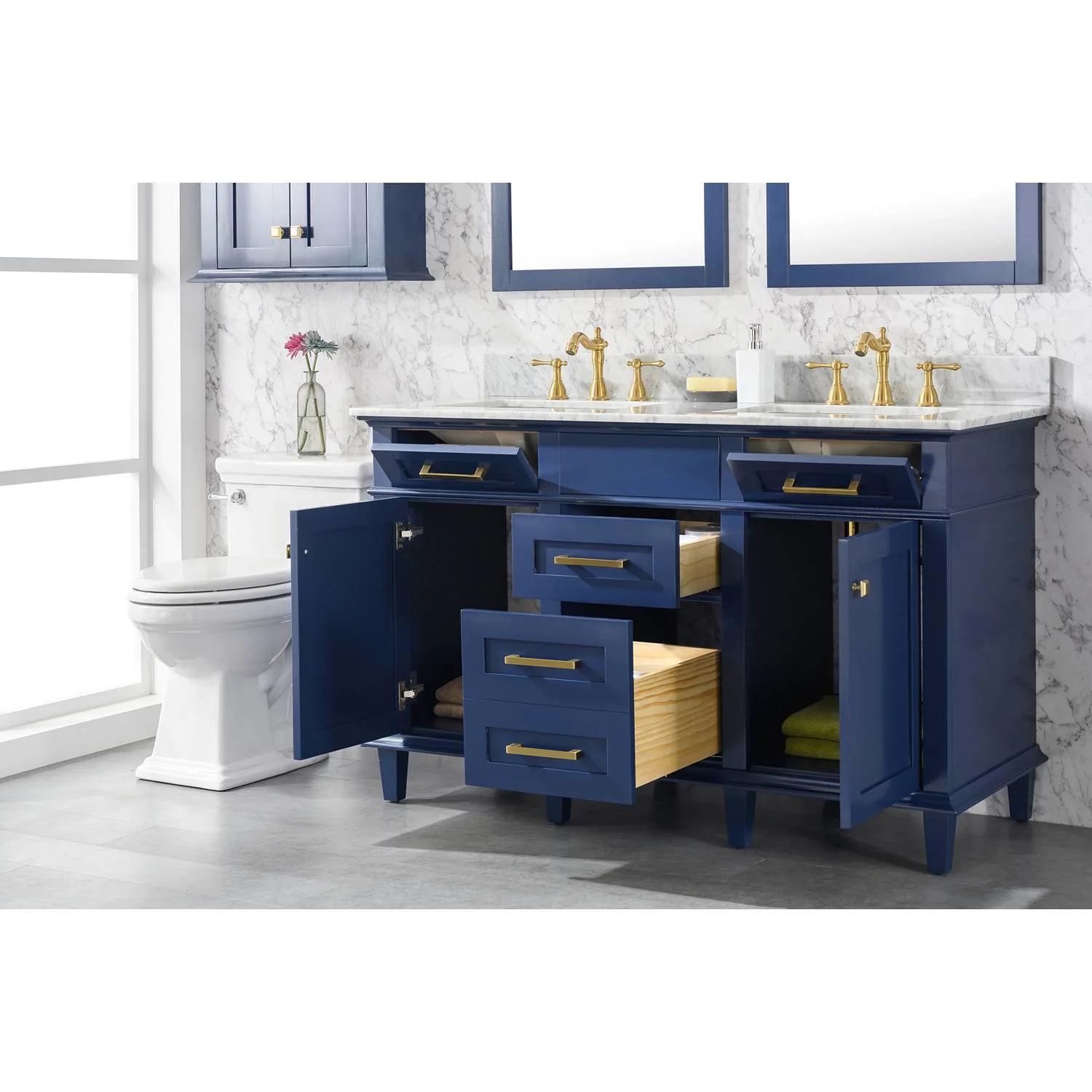Legion Furniture 54 Inch Carrara White Top Double Sink Vanity Cabinet - image 14