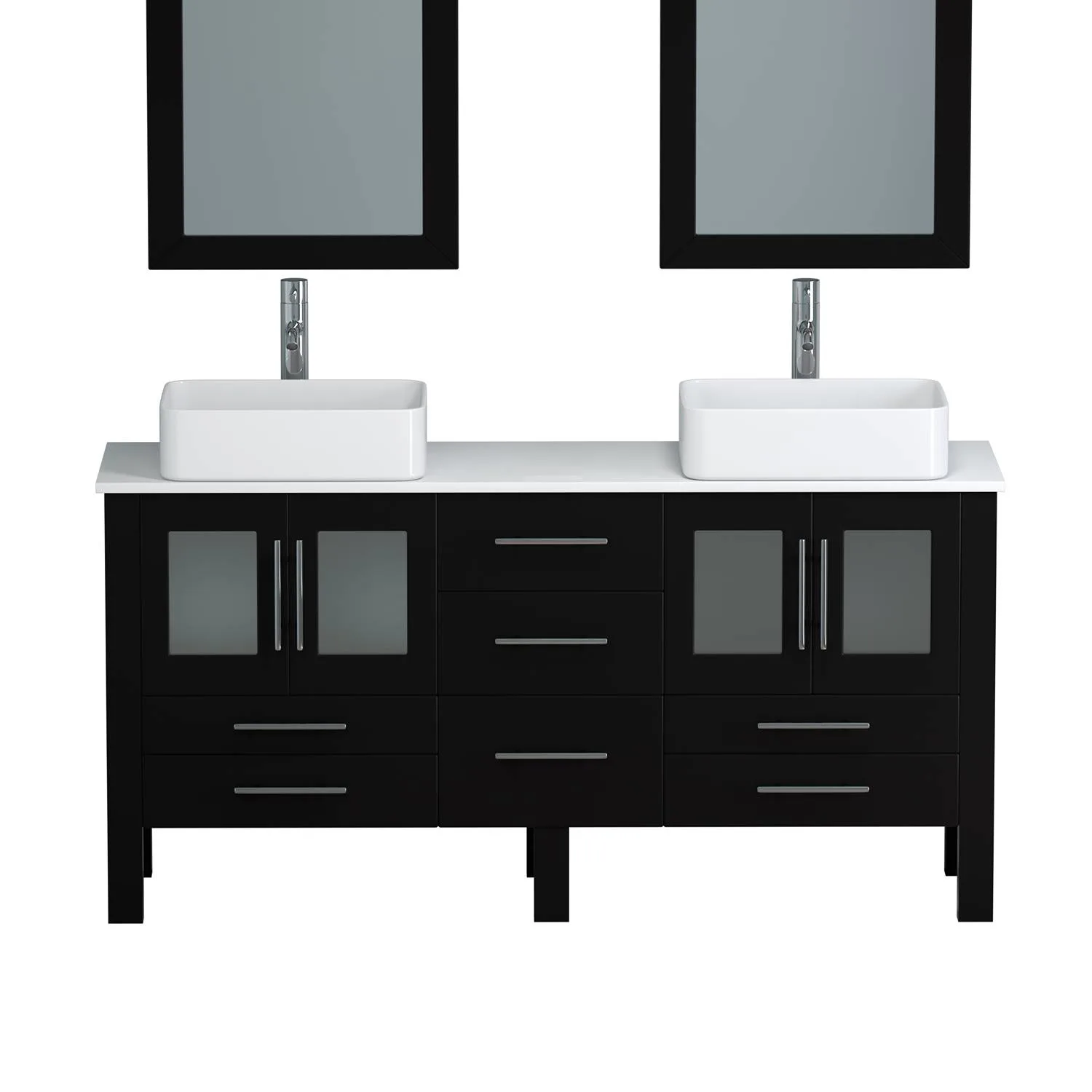 Cambridge Plumbing Complete 63 Inch White Porcelain Espresso Vanity Set