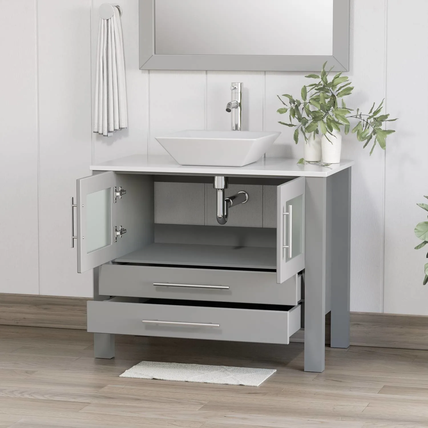 Cambridge Plumbing Complete 36 Inch White Porcelain Gray Vanity Set - image 4