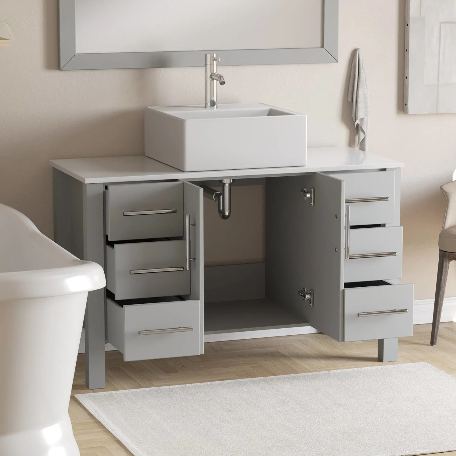 Cambridge Plumbing Complete 48 Inch White Porcelain Gray Vanity Set - image 3
