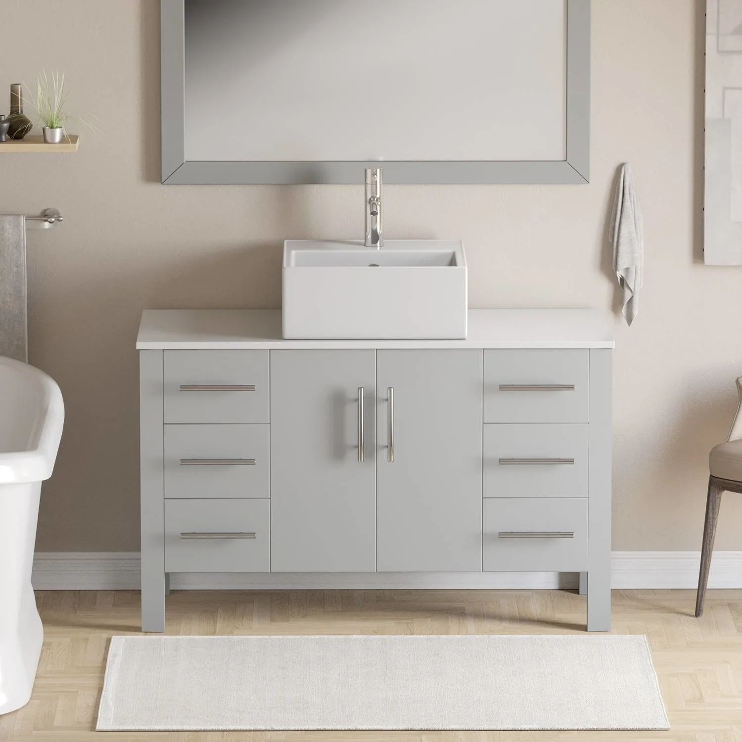 Cambridge Plumbing Complete 48 Inch White Porcelain Gray Vanity Set