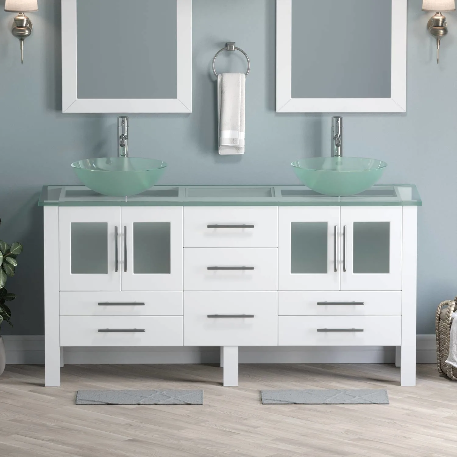 Cambridge Plumbing Complete 63 Inch Tempered Glass White Vanity Set - image 2