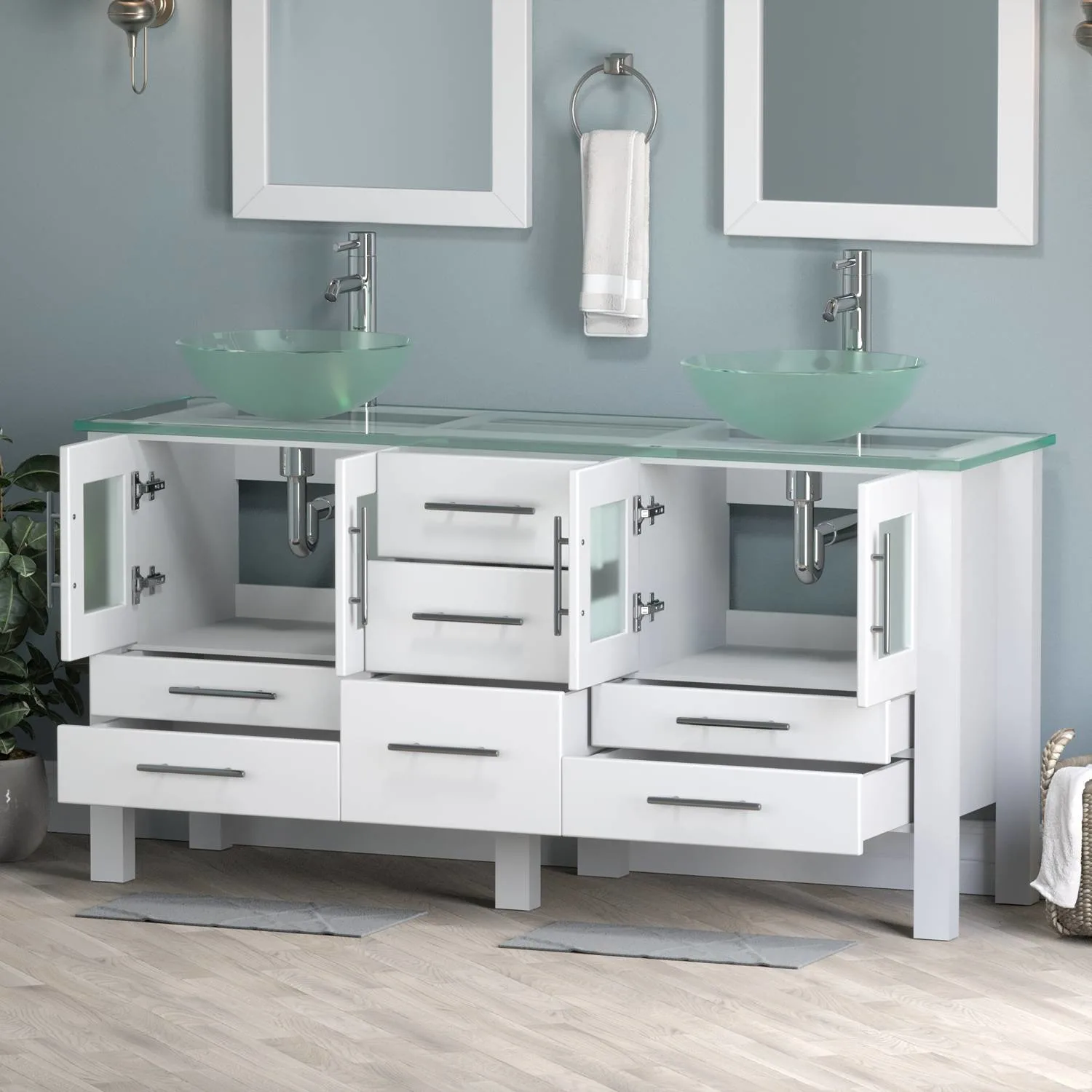 Cambridge Plumbing Complete 63 Inch Tempered Glass White Vanity Set - image 4