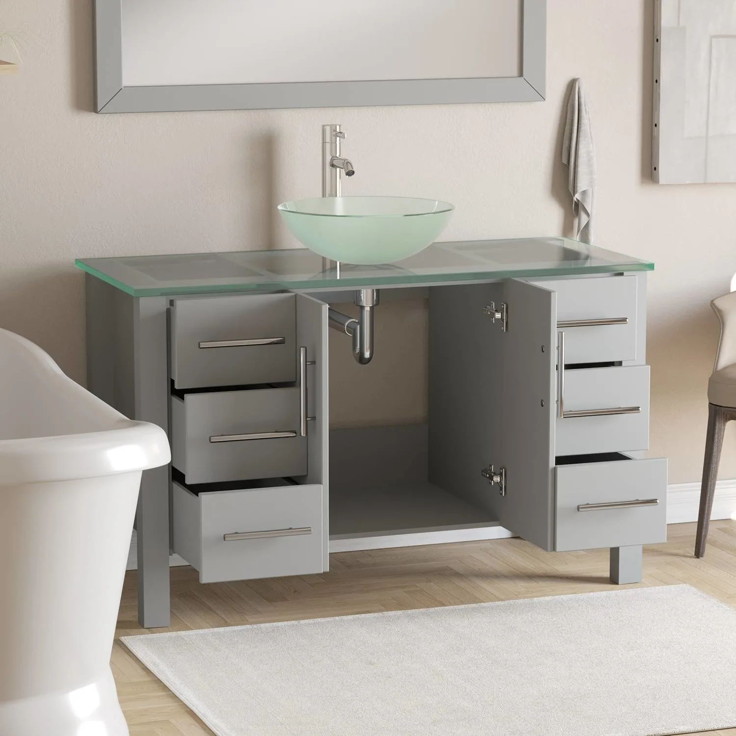 Cambridge Plumbing Complete 48 Inch Tempered Glass Gray Vanity Set - image 4