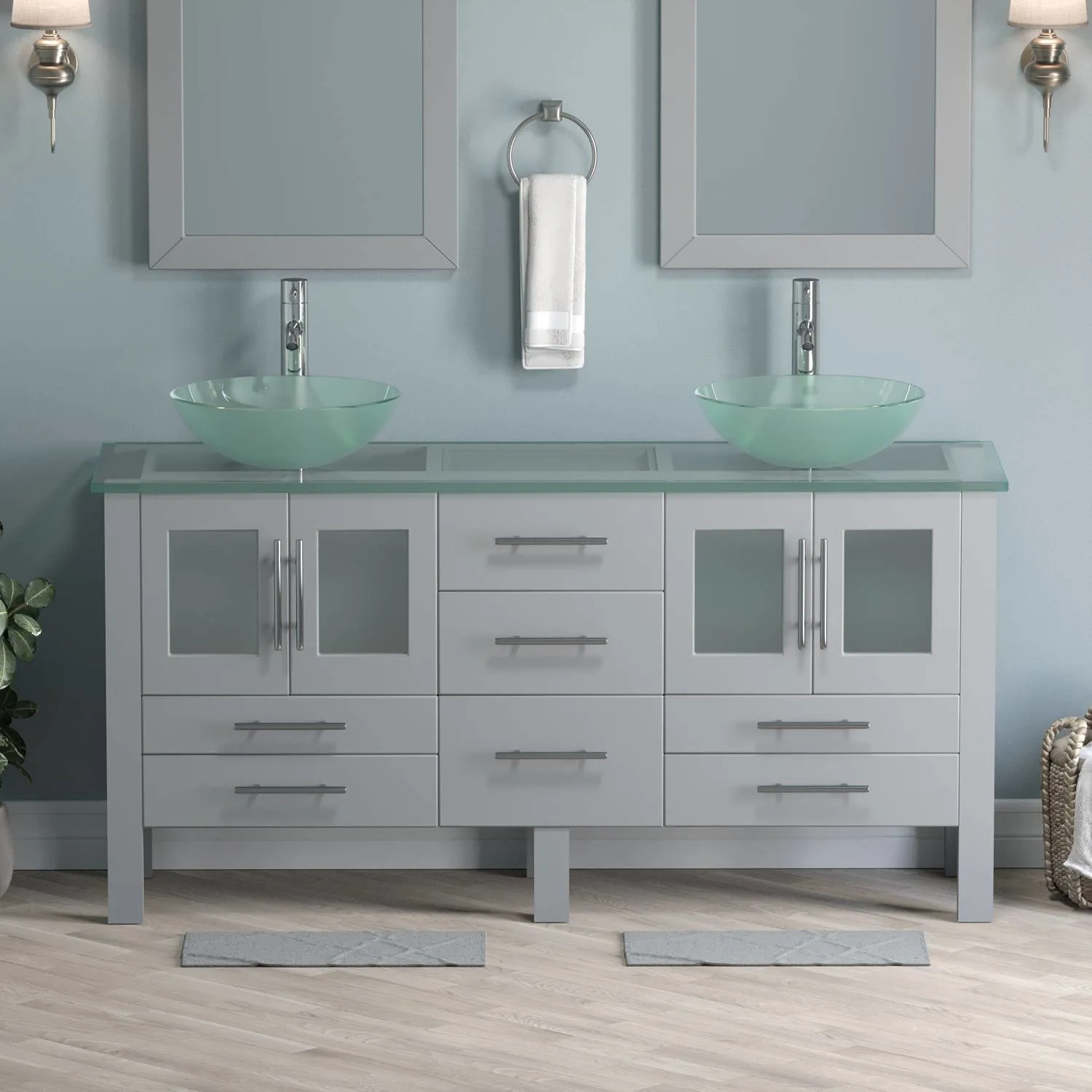 Cambridge Plumbing Complete 63 Inch Tempered Glass Gray Vanity Set - image 2
