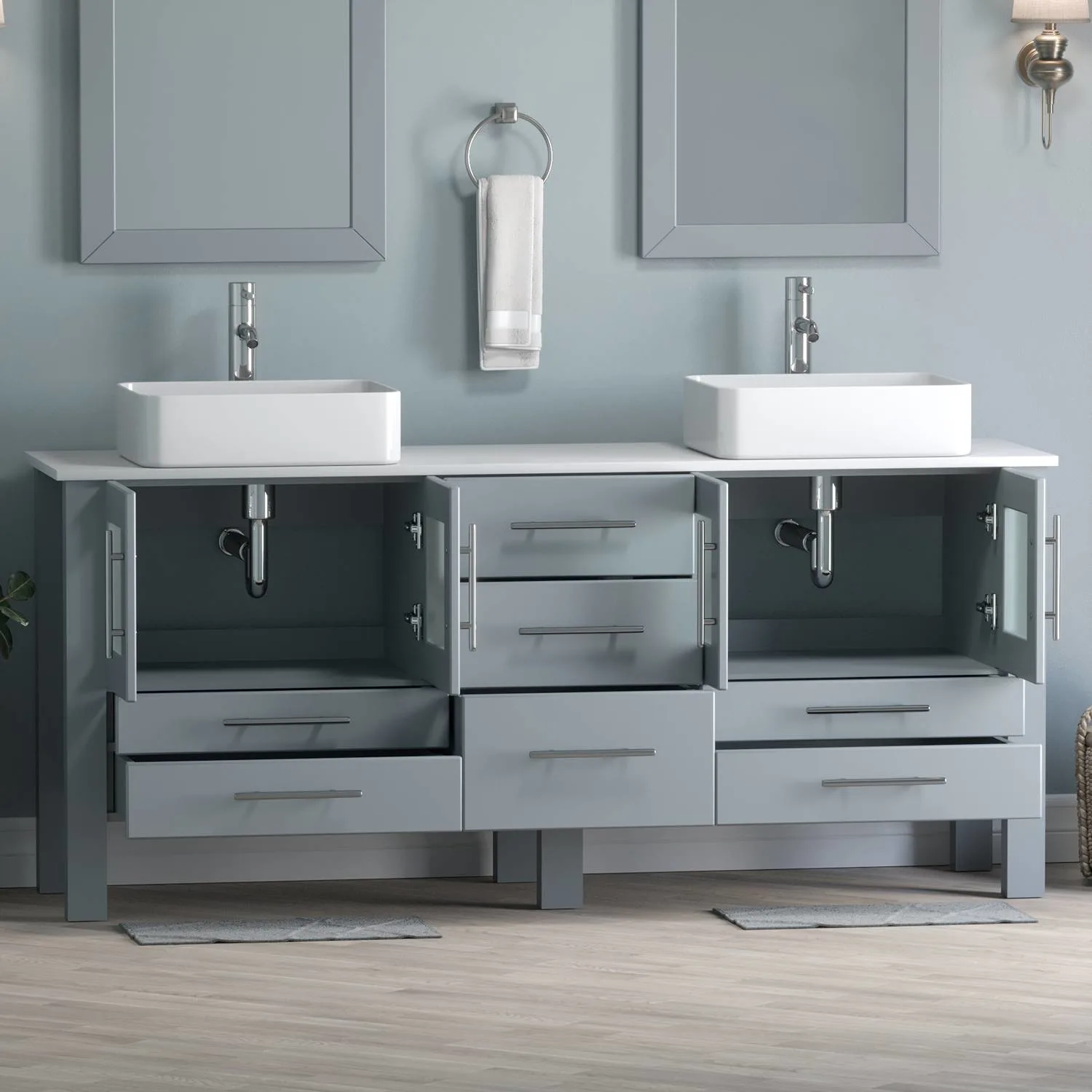 Cambridge Plumbing Complete 72 Inch White Porcelain Gray Vanity Set - image 4