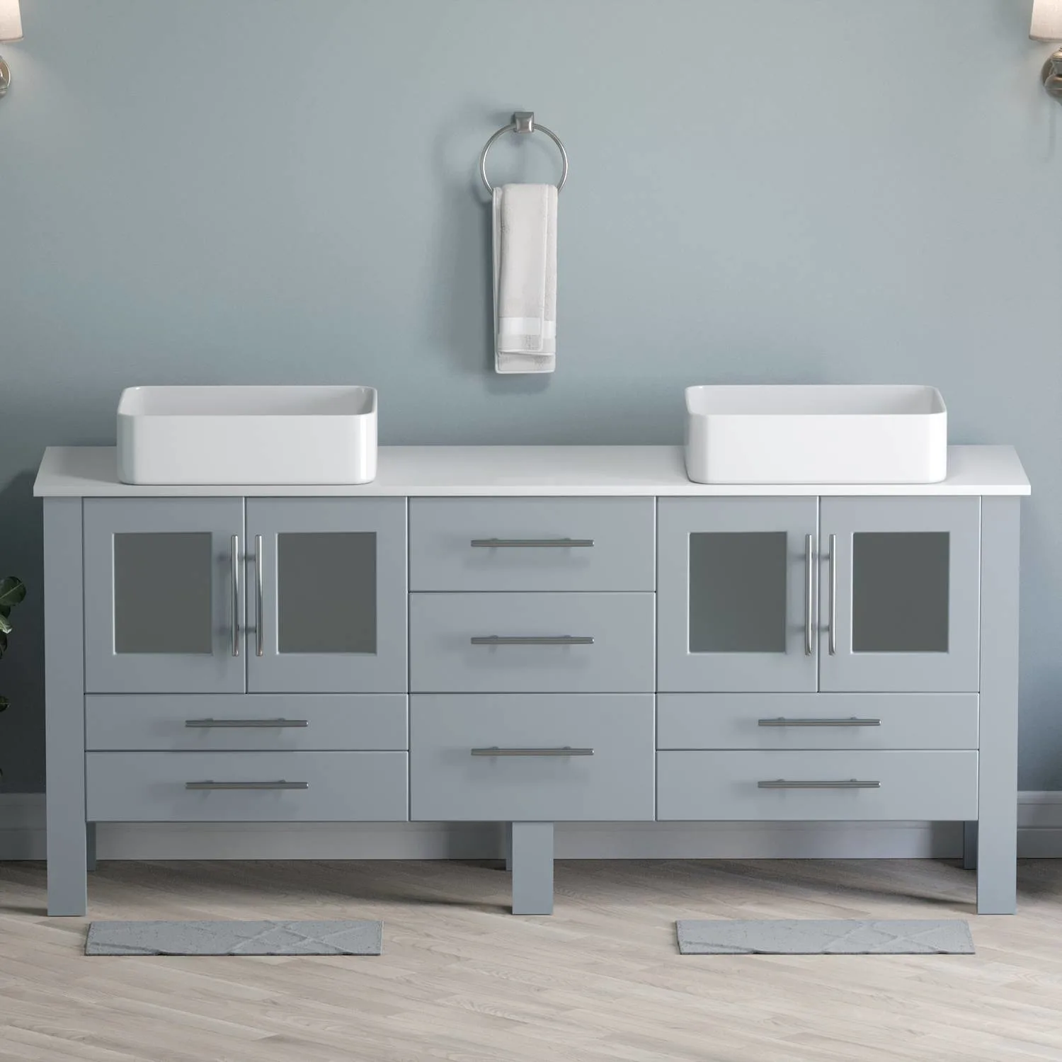 Cambridge Plumbing Complete 72 Inch White Porcelain Gray Vanity Set - image 5