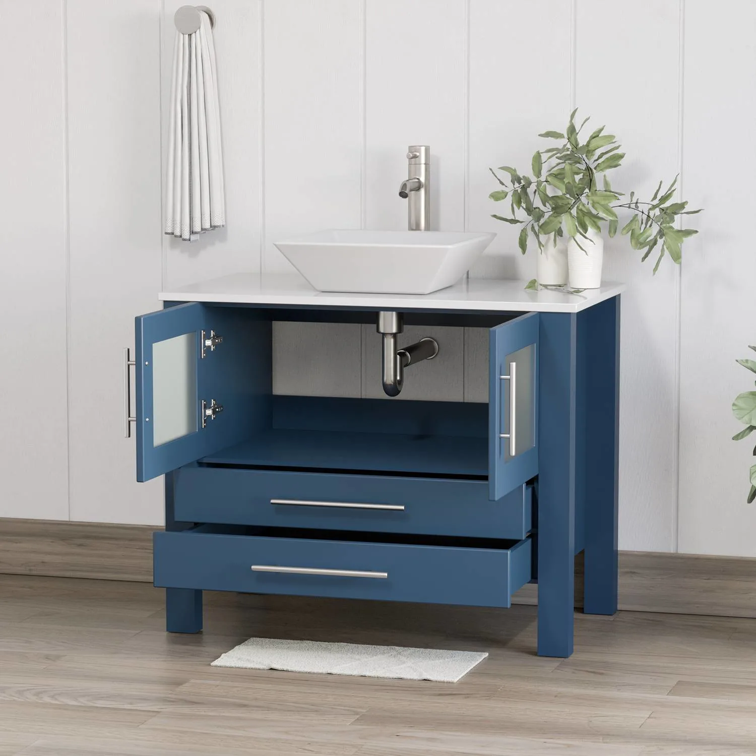 Cambridge Plumbing Complete 36 Inch White Porcelain Blue Vanity Set - image 2