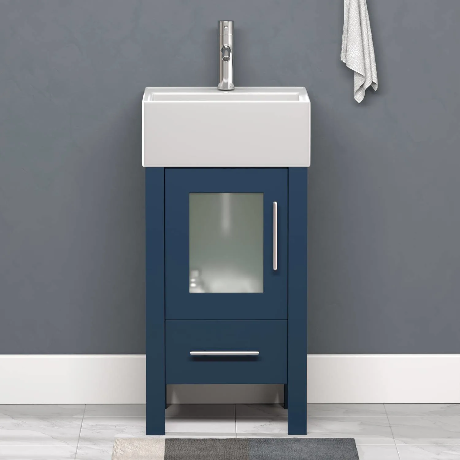 Cambridge Plumbing Complete 18 Inch White Porcelain Blue Vanity Set - image 1