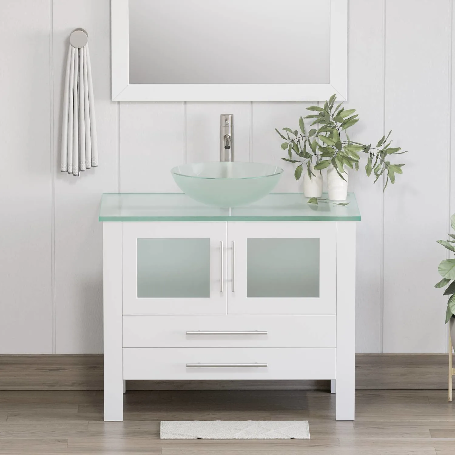 Cambridge Plumbing Complete 36 Inch Tempered Glass White Vanity Set - image 3