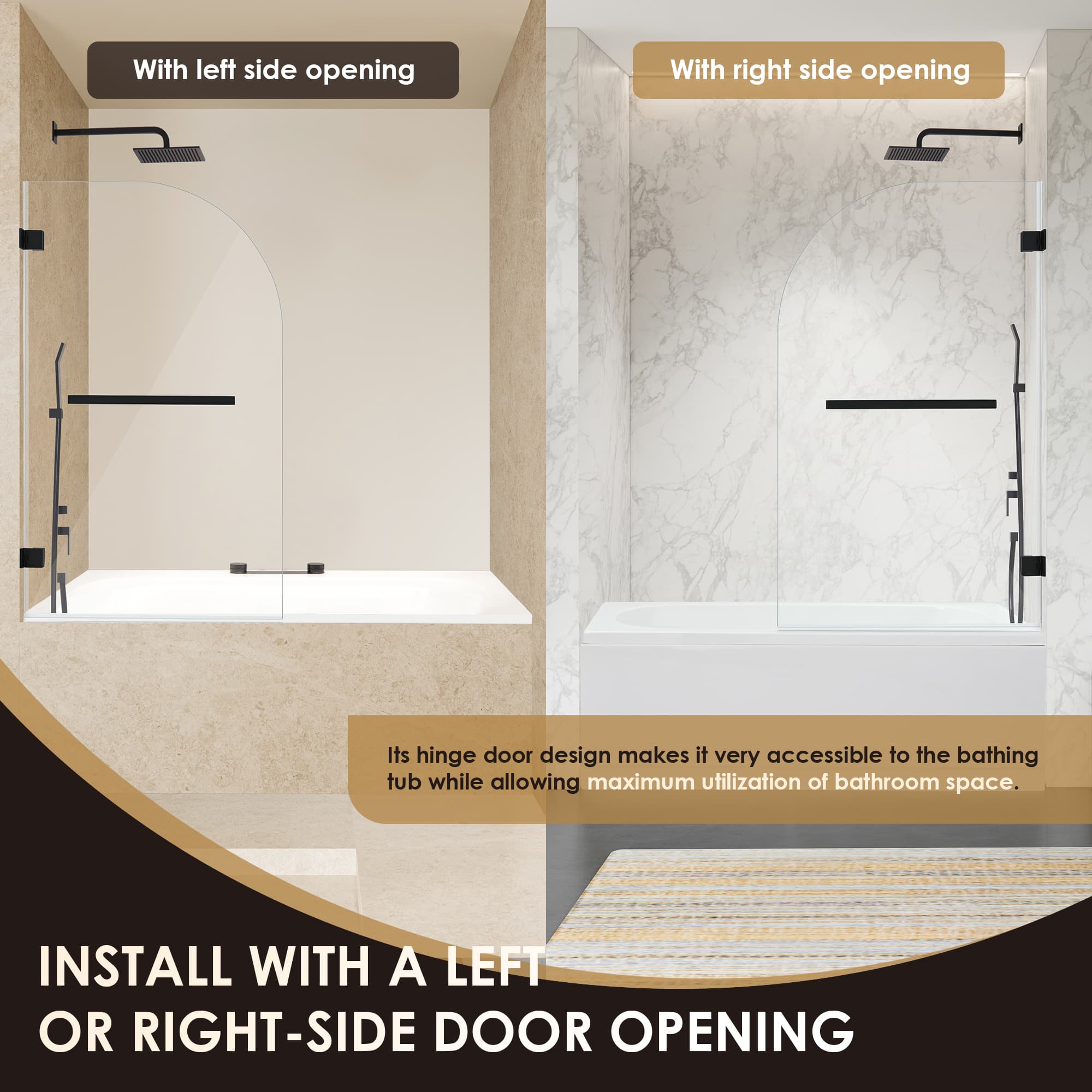 Altair Alvise 34" W x 58" H Frameless Hinged Tub Door - photo 10 of 12