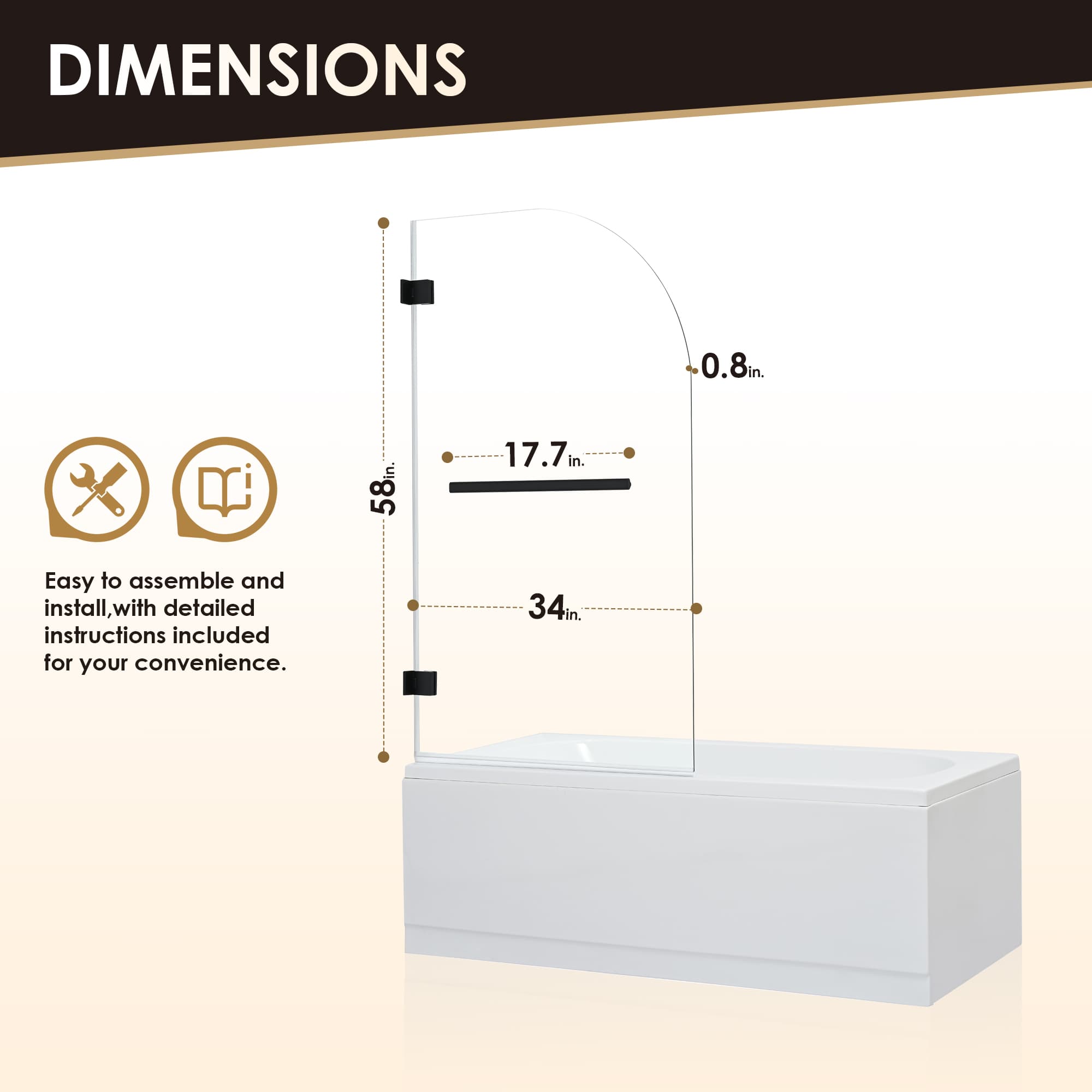 Altair Alvise 34" W x 58" H Frameless Hinged Tub Door - photo 12 of 12