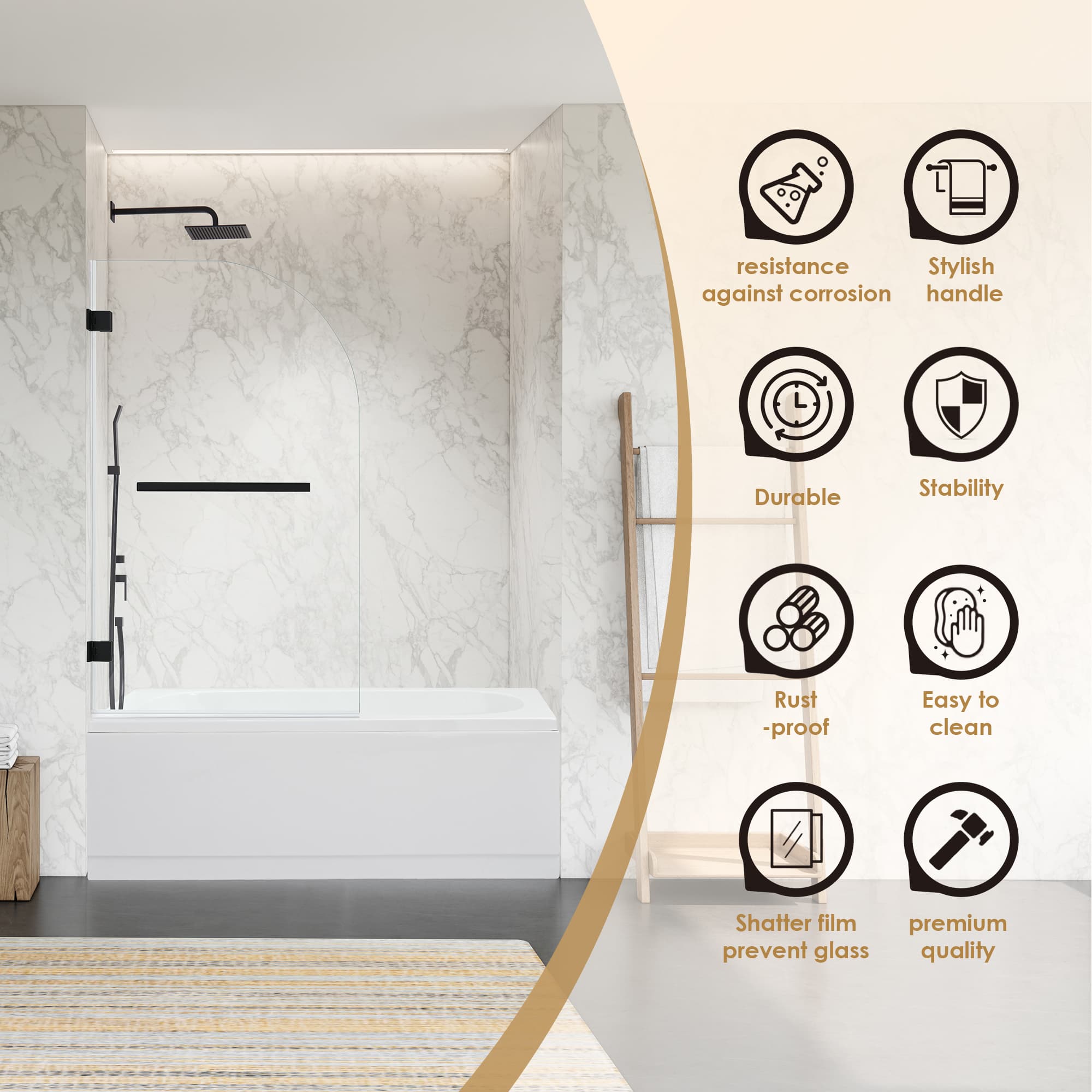 Altair Alvise 34" W x 58" H Frameless Hinged Tub Door - photo 7 of 12