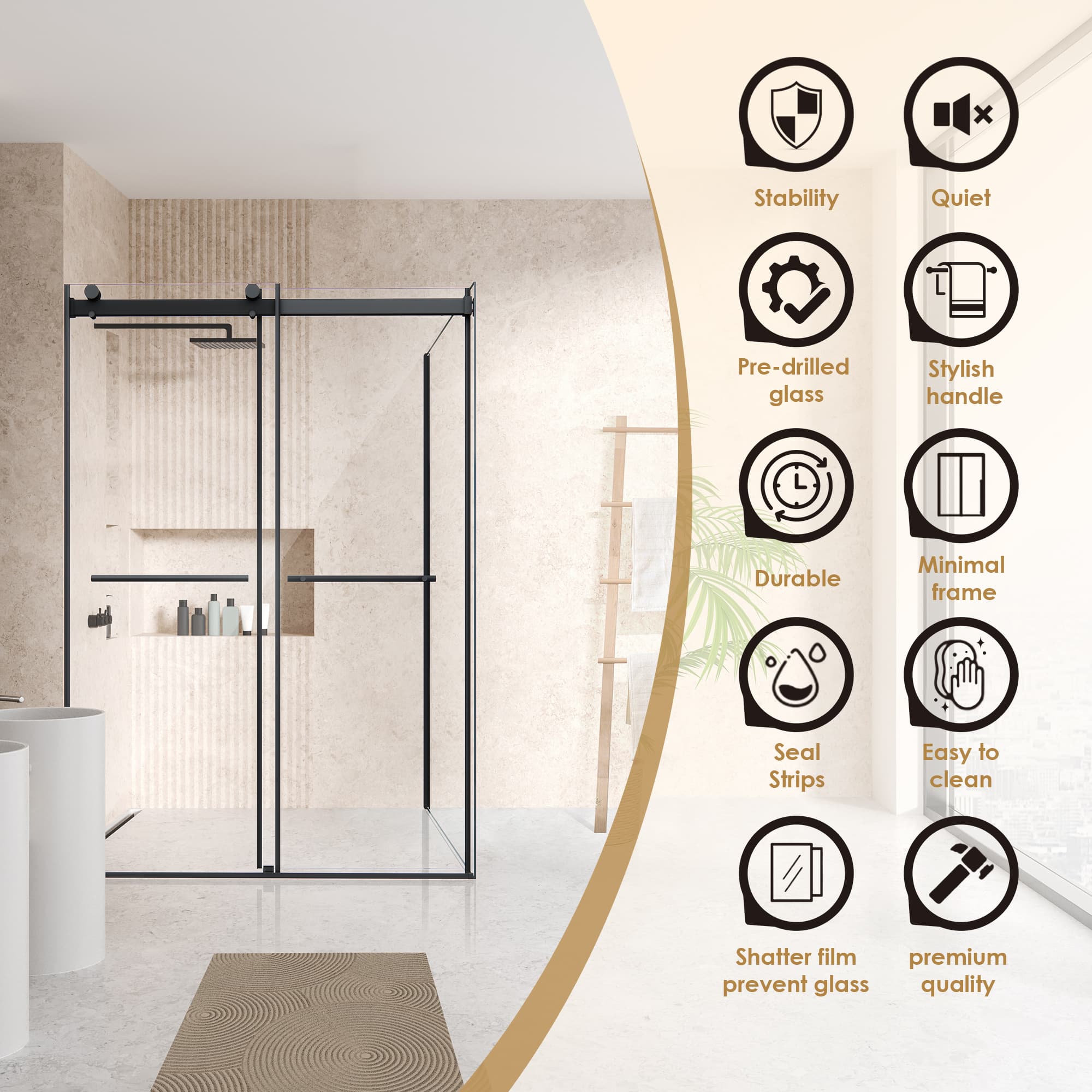 Altair Belizzi By-Pass Frameless Exposed Roller Shower Enclosure - photo 7 of 16