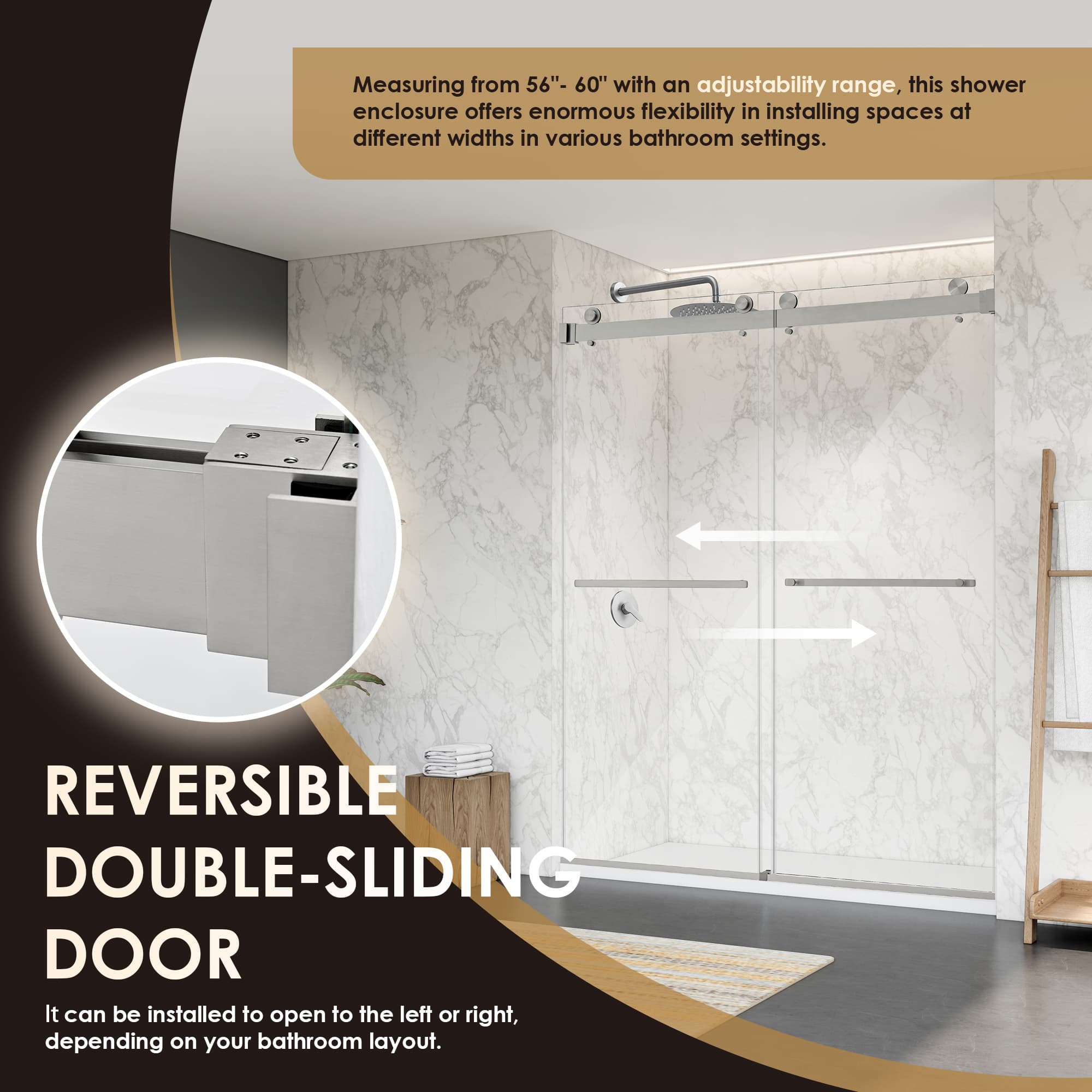 Altair Bolani 60" W x 76" H By-Pass Frameless Exposed Roller Shower Door - photo 11 of 14