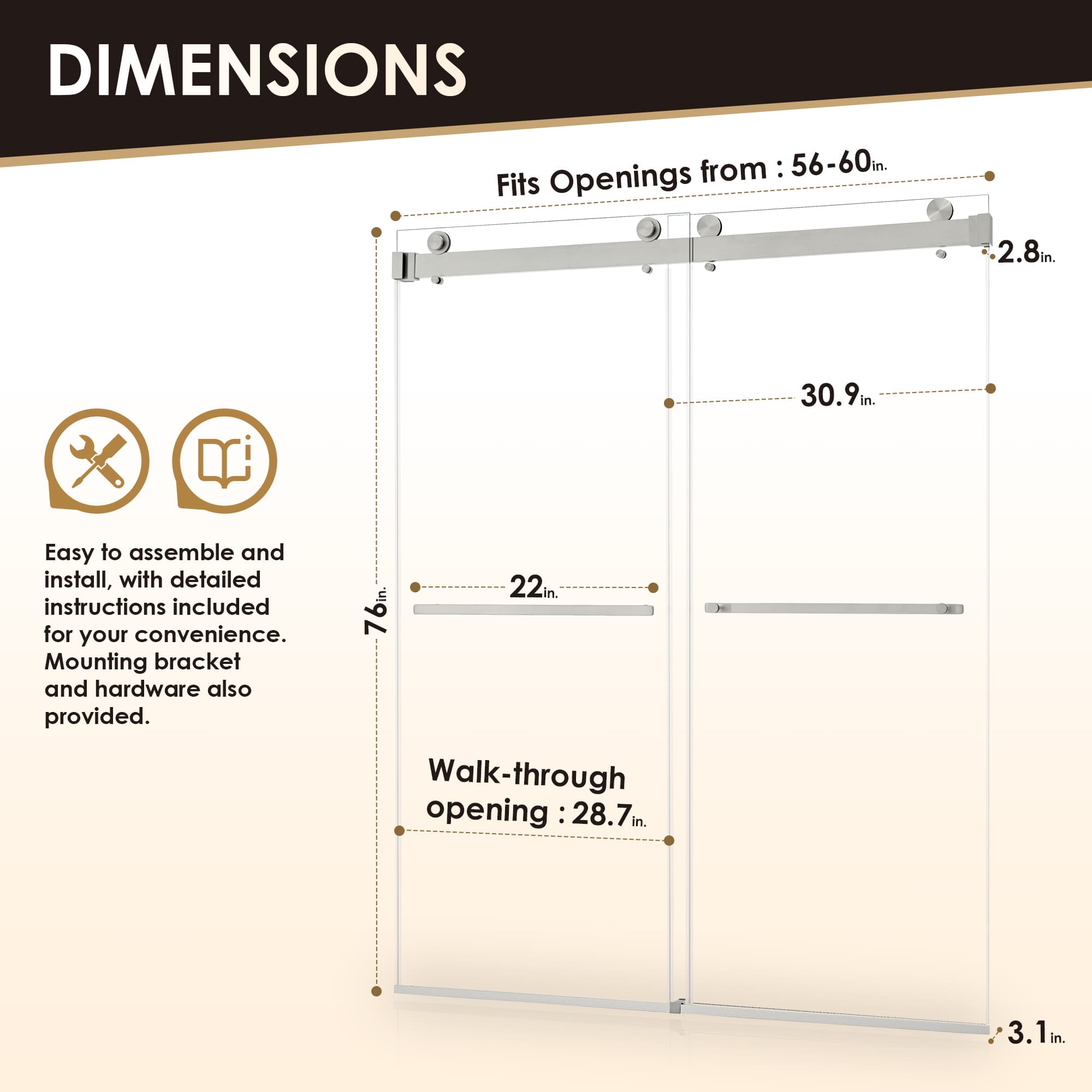 Altair Bolani 60" W x 76" H By-Pass Frameless Exposed Roller Shower Door - photo 13 of 14