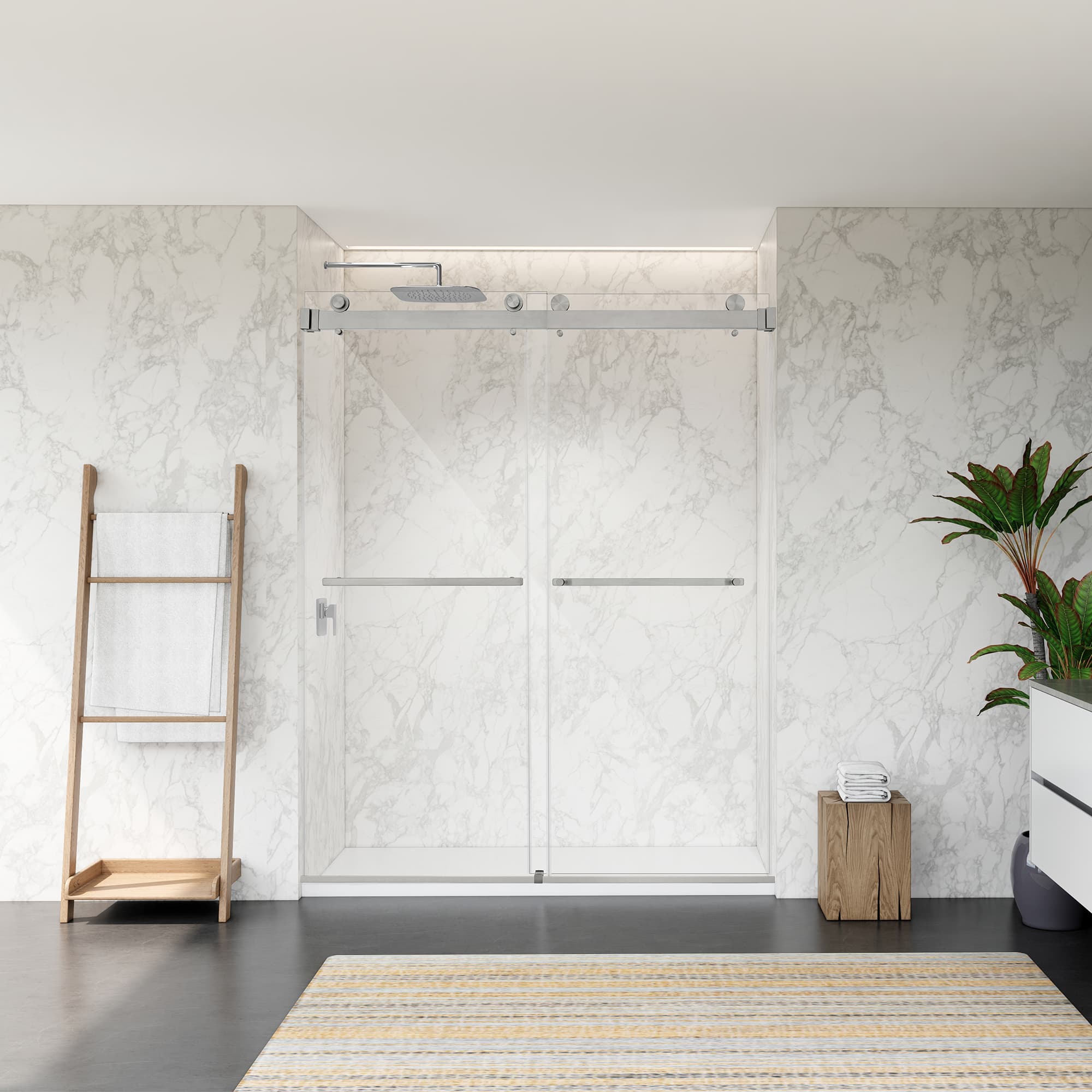 Altair Bolani 60" W x 76" H By-Pass Frameless Exposed Roller Shower Door - photo 3 of 14