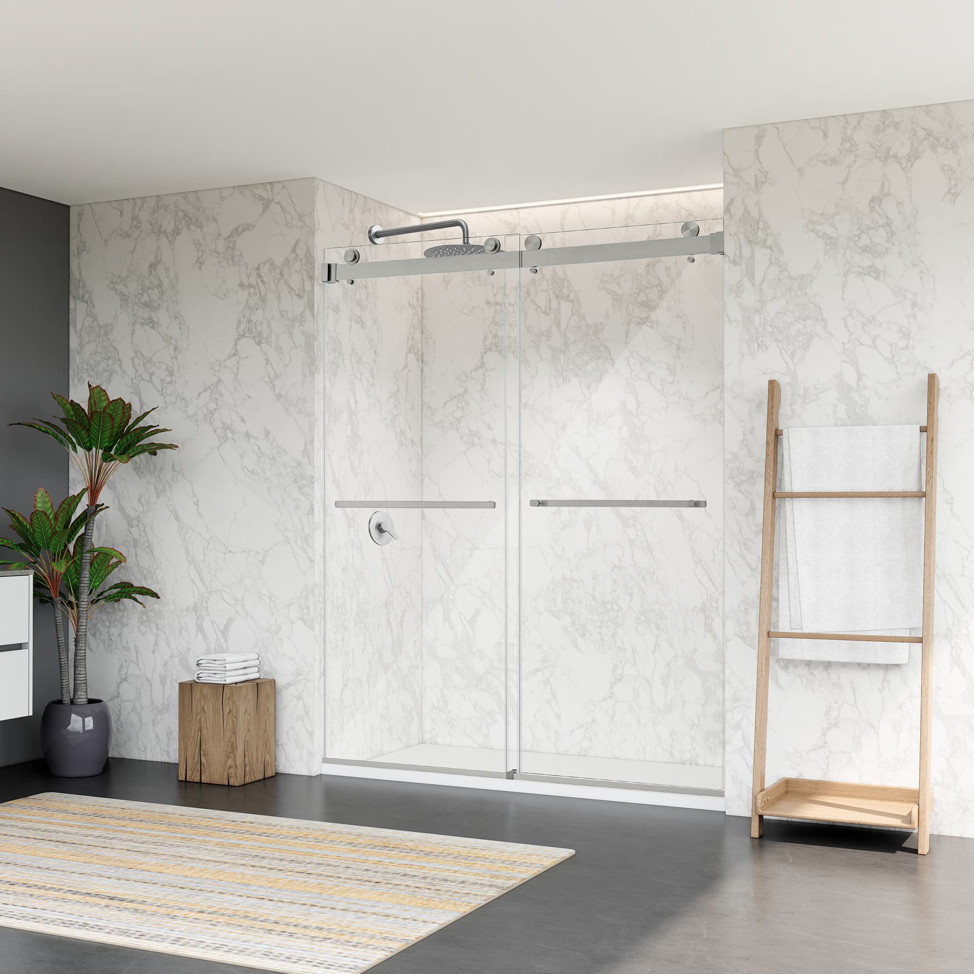 Altair Bolani 60" W x 76" H By-Pass Frameless Exposed Roller Shower Door - photo 4 of 14