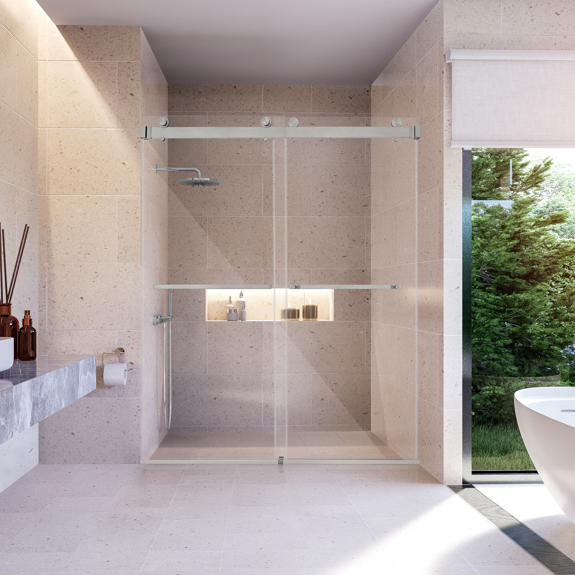 Altair Bolani 60" W x 76" H By-Pass Frameless Exposed Roller Shower Door - photo 5 of 14