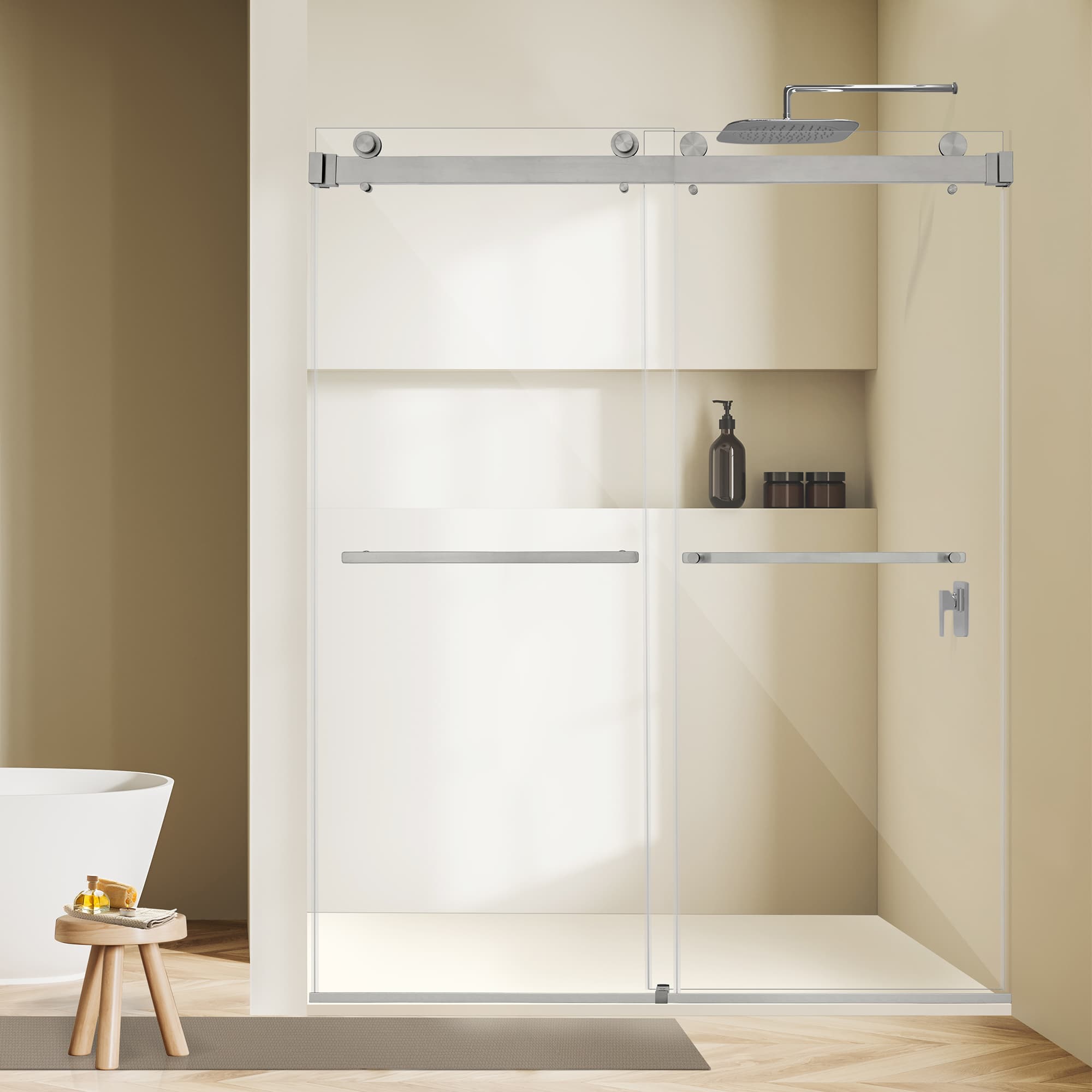 Altair Bolani 60" W x 76" H By-Pass Frameless Exposed Roller Shower Door - photo 6 of 14