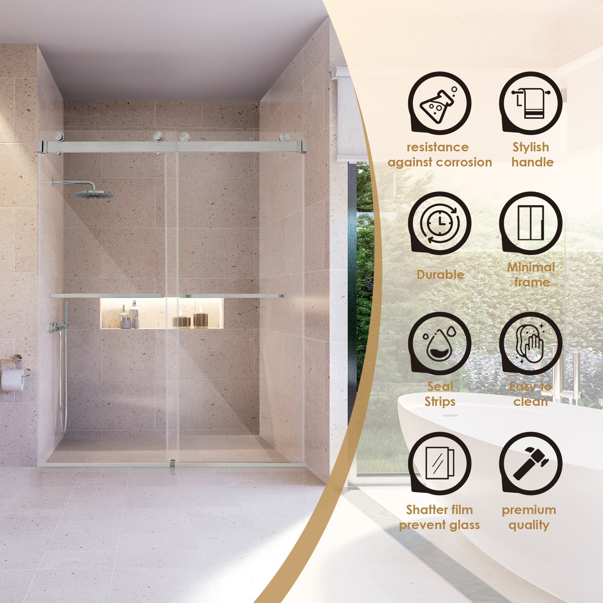Altair Bolani 60" W x 76" H By-Pass Frameless Exposed Roller Shower Door - photo 7 of 14