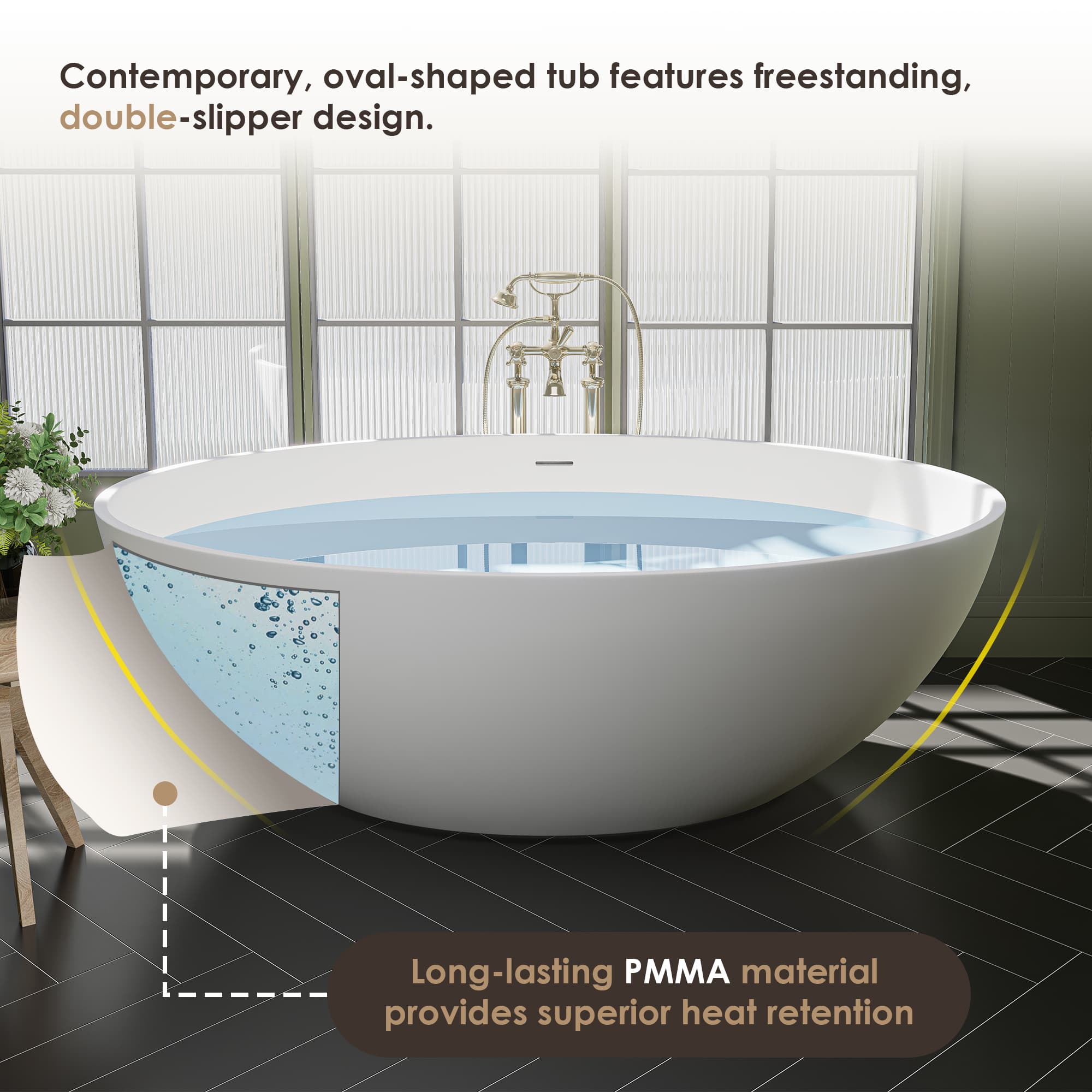 Altair Cacciar 67 Inch Solid Surface Freestanding Soaking Bathtub - photo 12 of 24
