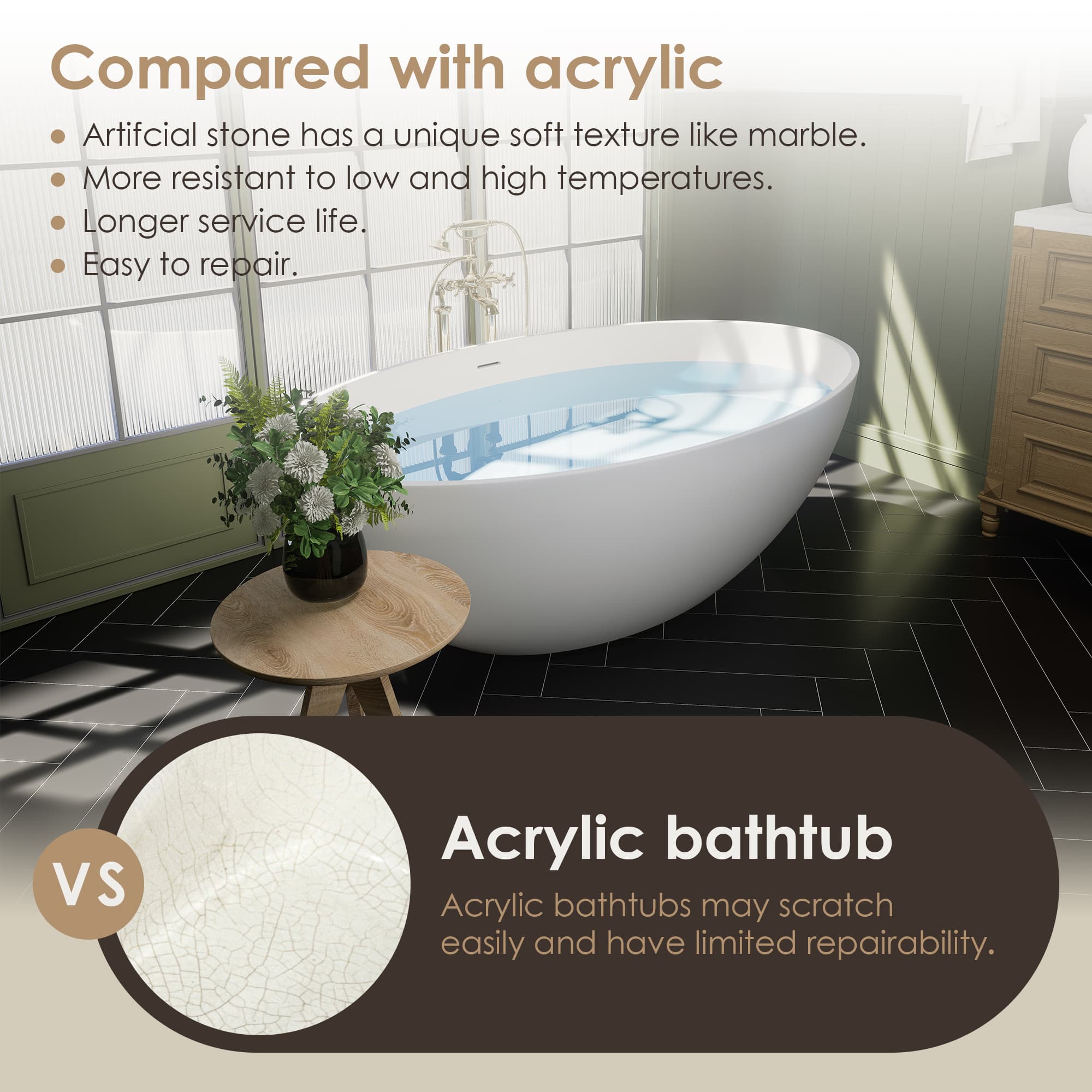 Altair Cacciar 67 Inch Solid Surface Freestanding Soaking Bathtub - photo 13 of 24