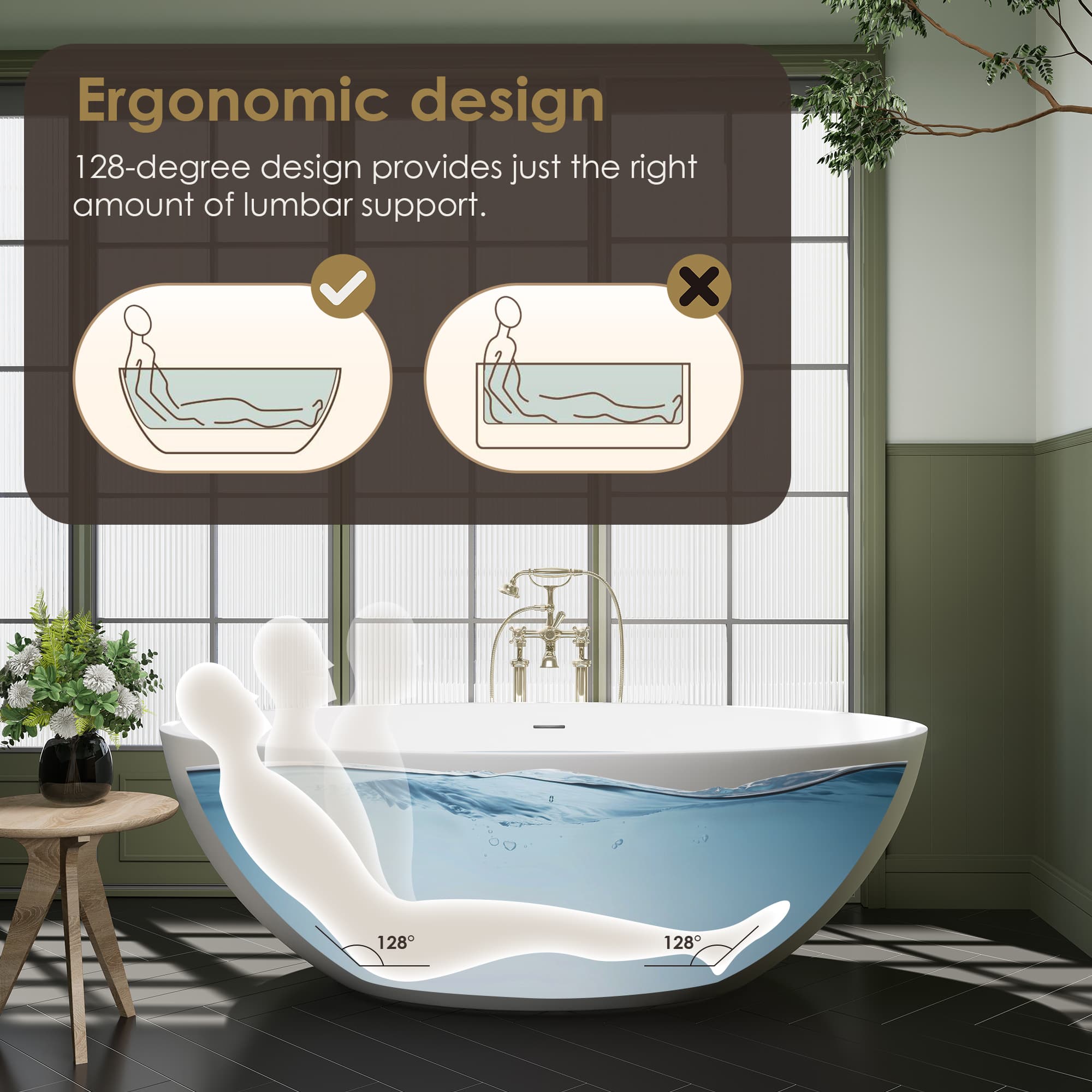 Altair Cacciar 67 Inch Solid Surface Freestanding Soaking Bathtub - photo 14 of 24