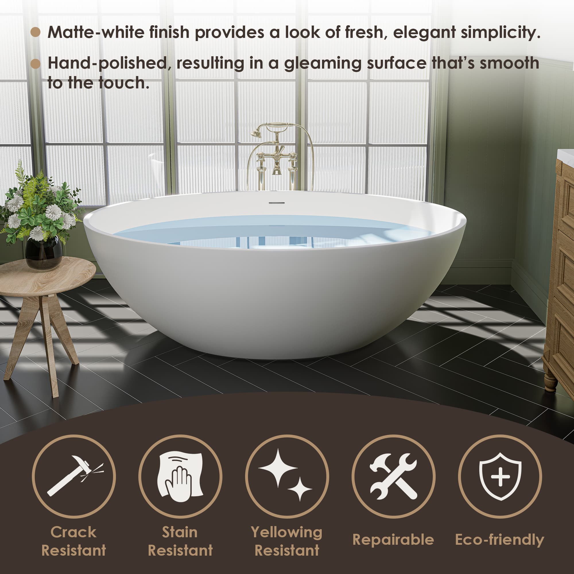 Altair Cacciar 67 Inch Solid Surface Freestanding Soaking Bathtub - photo 15 of 24