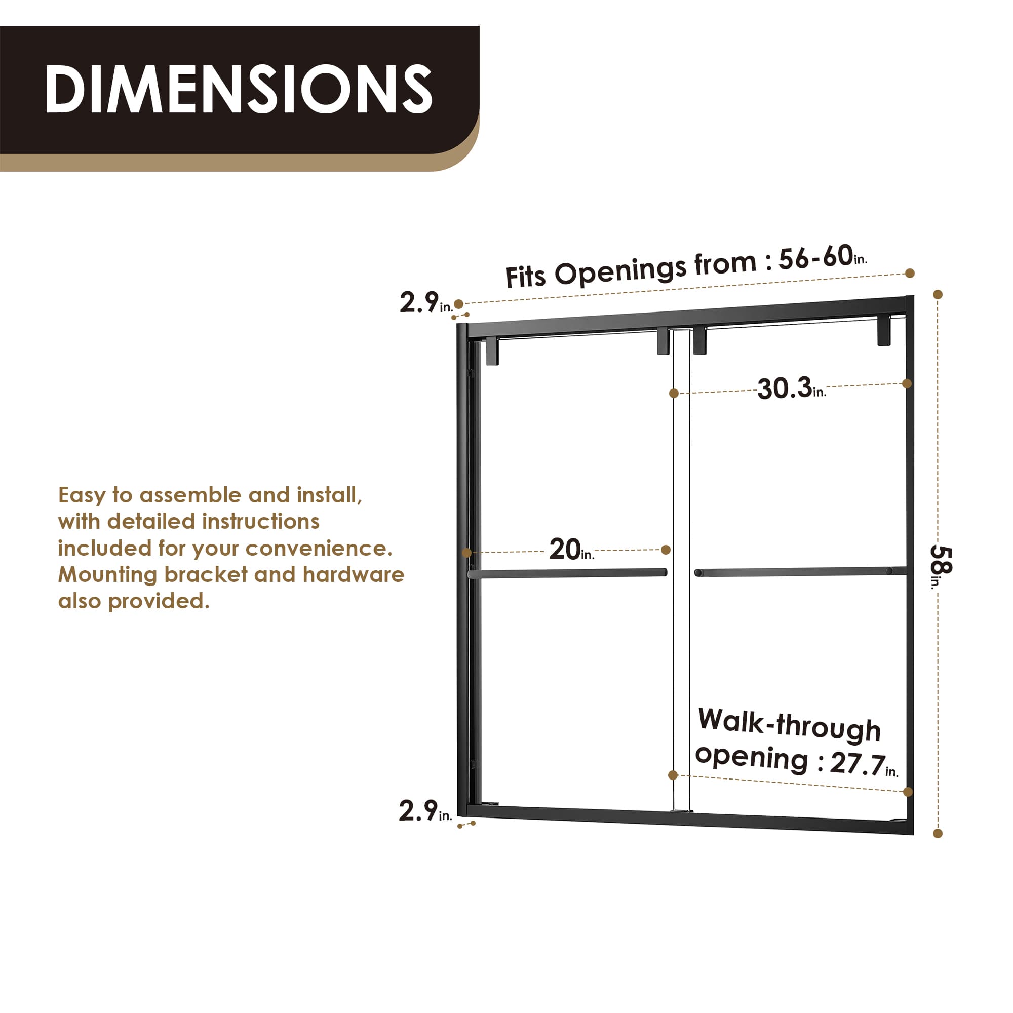 Altair Caspar 60" W x 58" H By-Pass Semi-Frameless Tub Door - photo 12 of 12