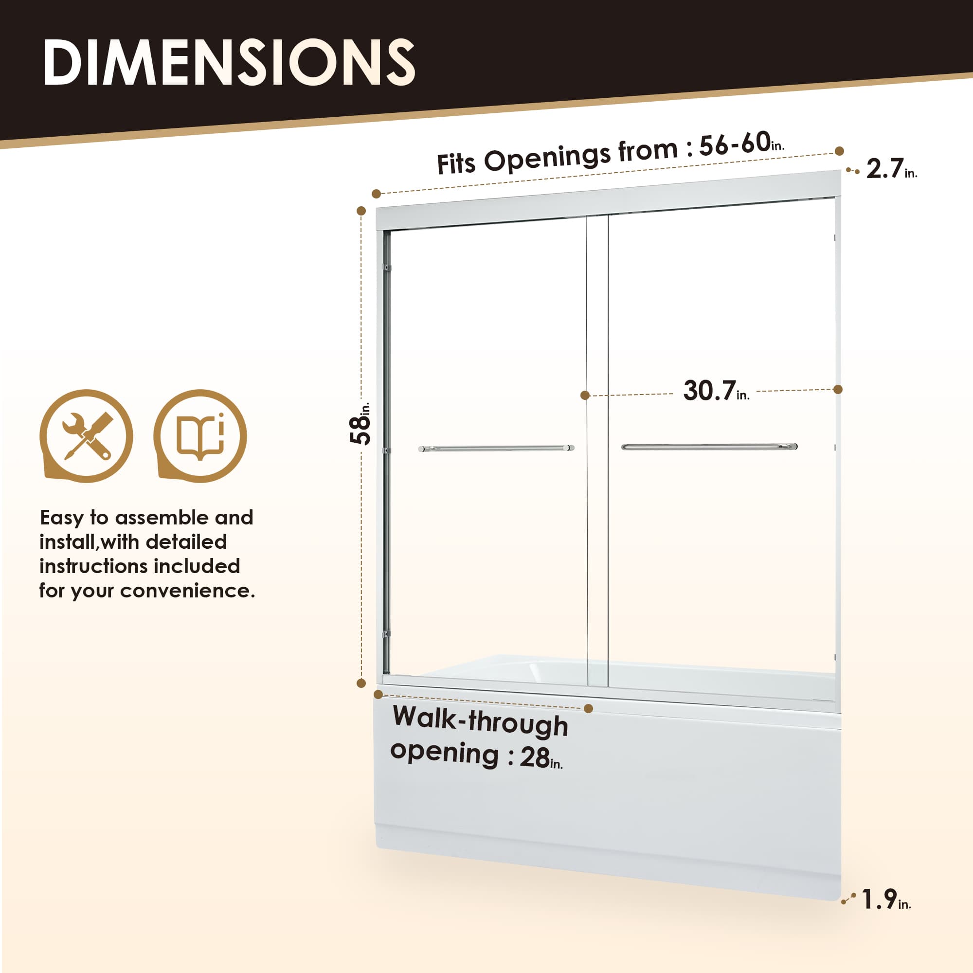 Altair Ennis 60" W x 58" H By-Pass Framed Tub Door - photo 14 of 15
