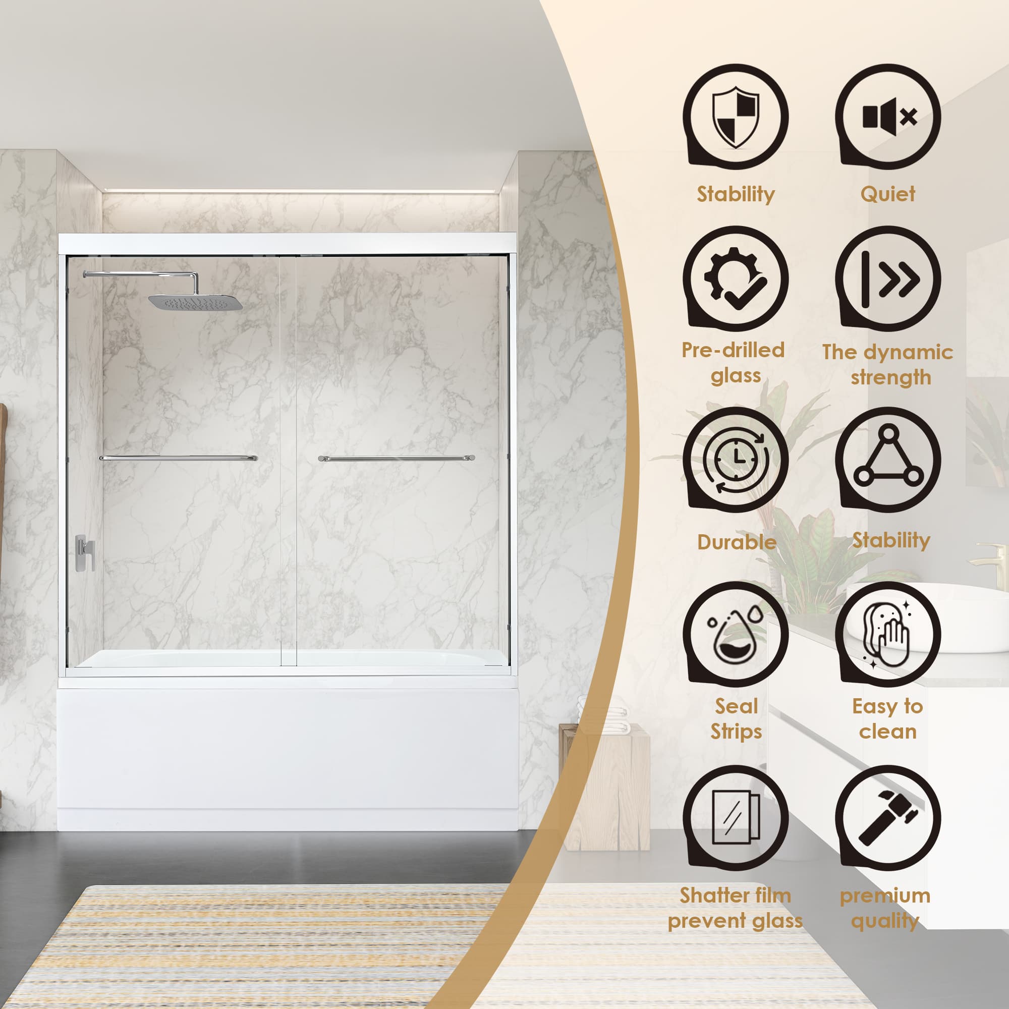 Altair Ennis 60" W x 58" H By-Pass Framed Tub Door - photo 7 of 15