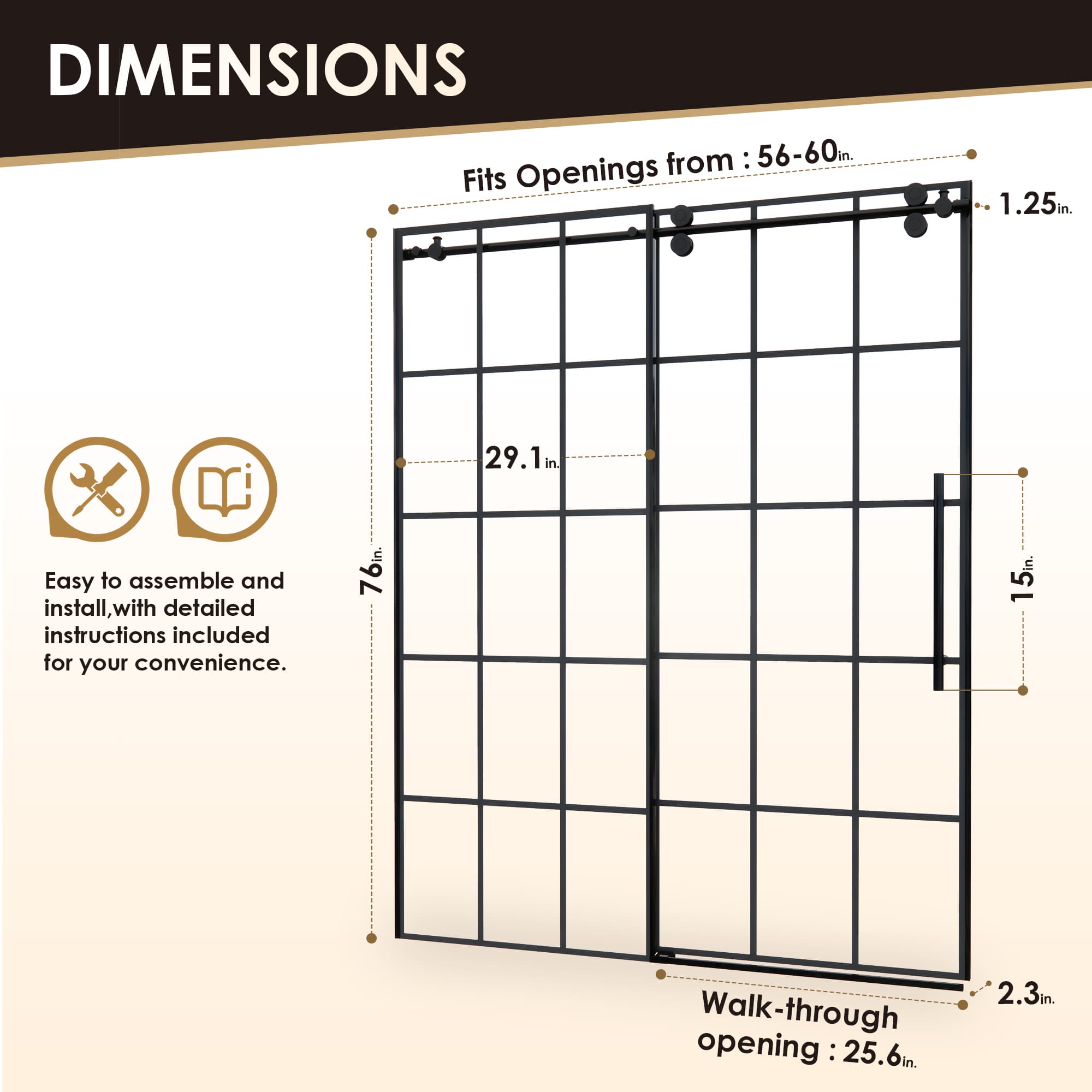 Altair Esense 60" W x 76" H Single Sliding Frameless Shower Door - photo 15 of 15
