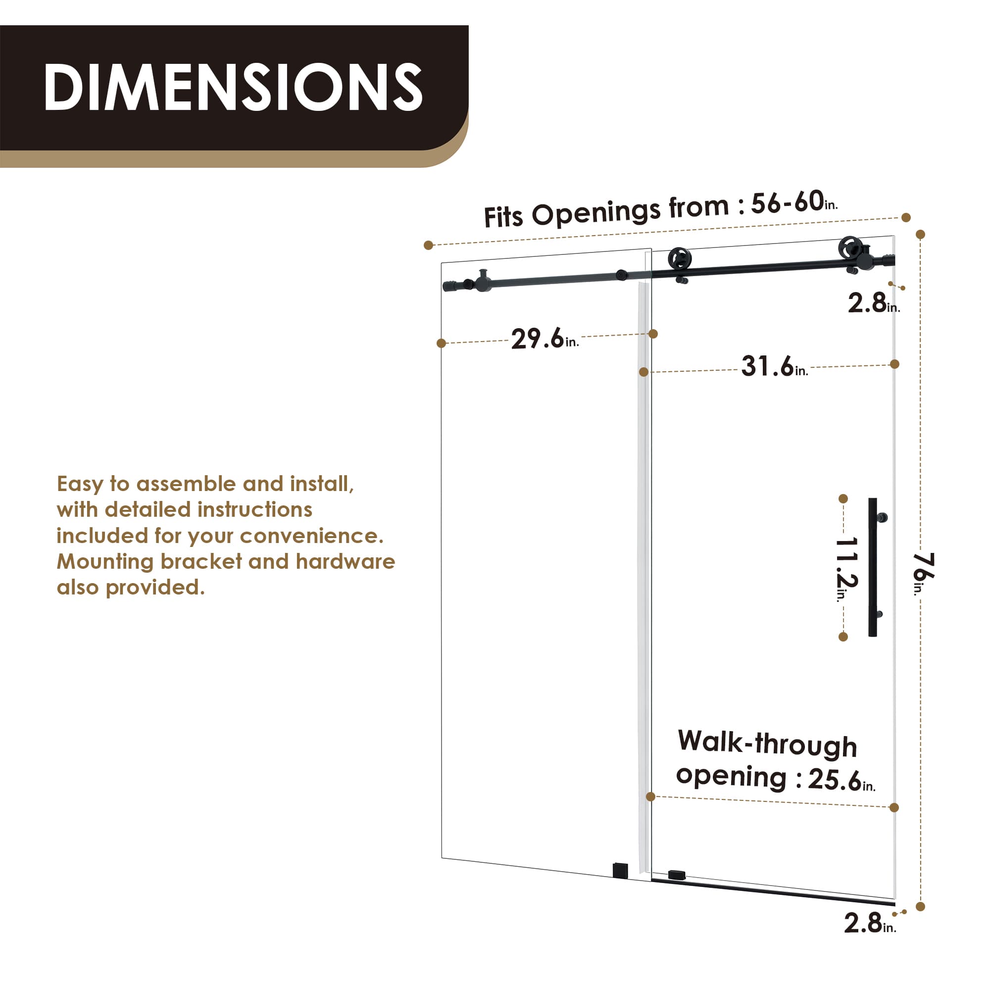 Altair Gareth 60" W x 78" H Single Sliding Frameless Shower Door - photo 12 of 12