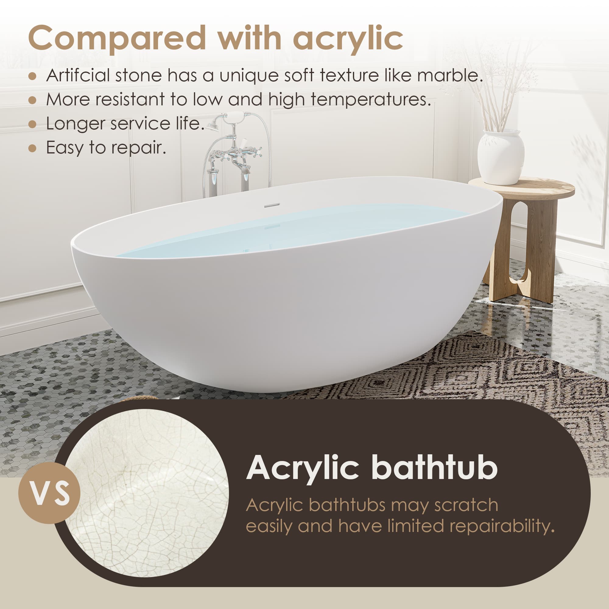 Altair Giotto Solid Surface Freestanding Soaking Bathtub - photo 13 of 24