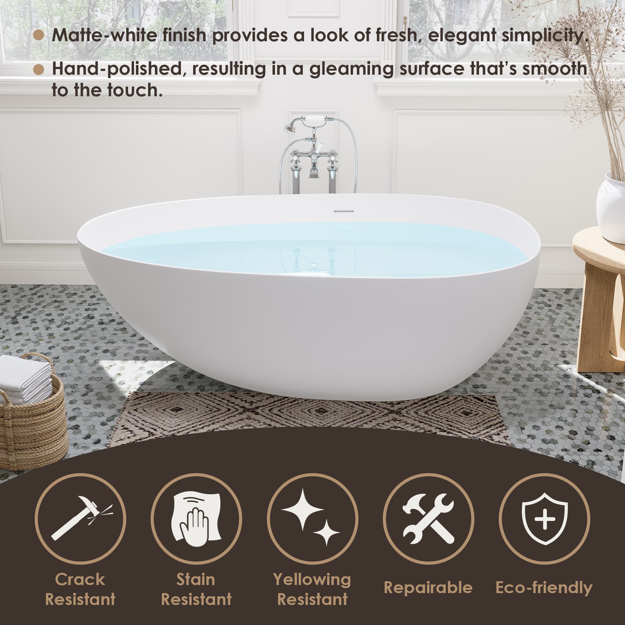 Altair Giotto Solid Surface Freestanding Soaking Bathtub - photo 15 of 24